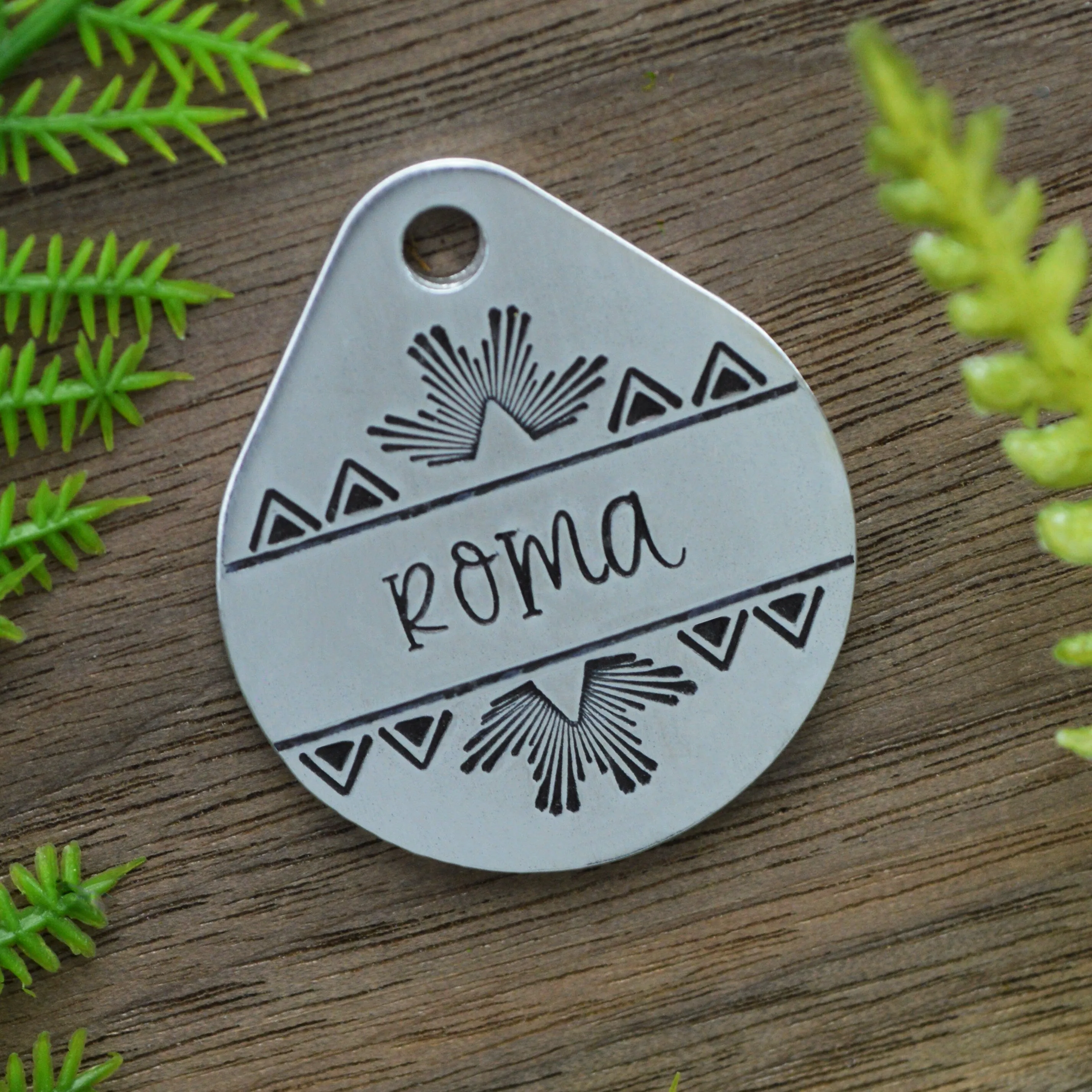 Starburst Hand Stamped Dog Collar Tag