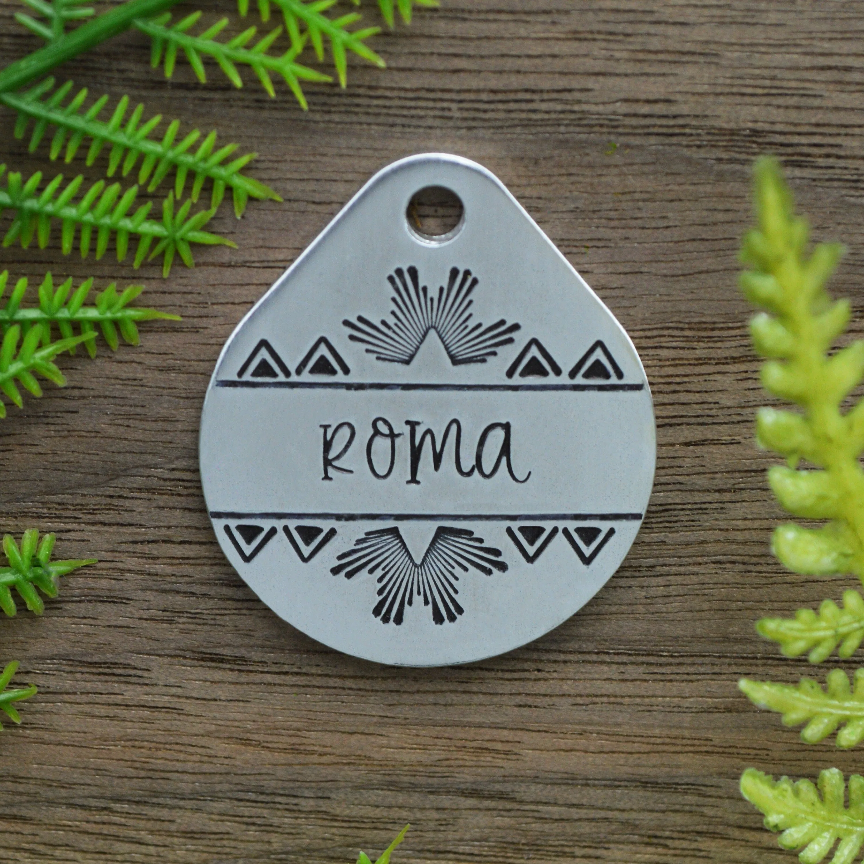 Starburst Hand Stamped Dog Collar Tag
