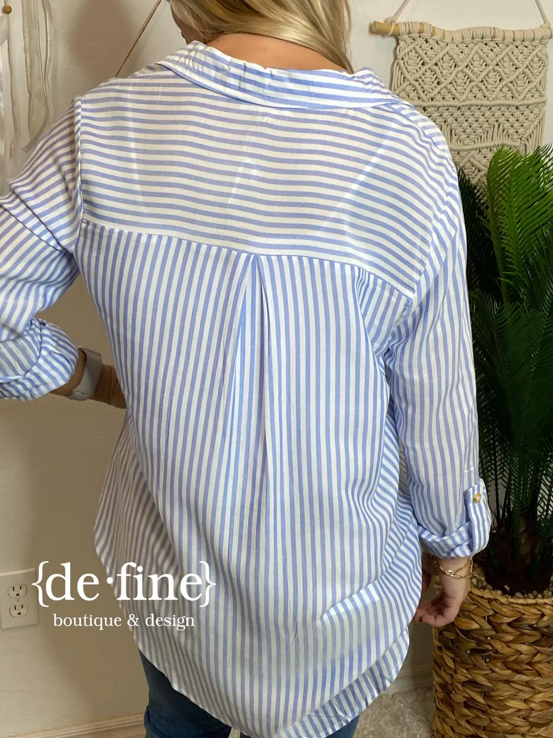 Striped Lightweight Button Up Shirt in 3 Colors in Regular & Curvy