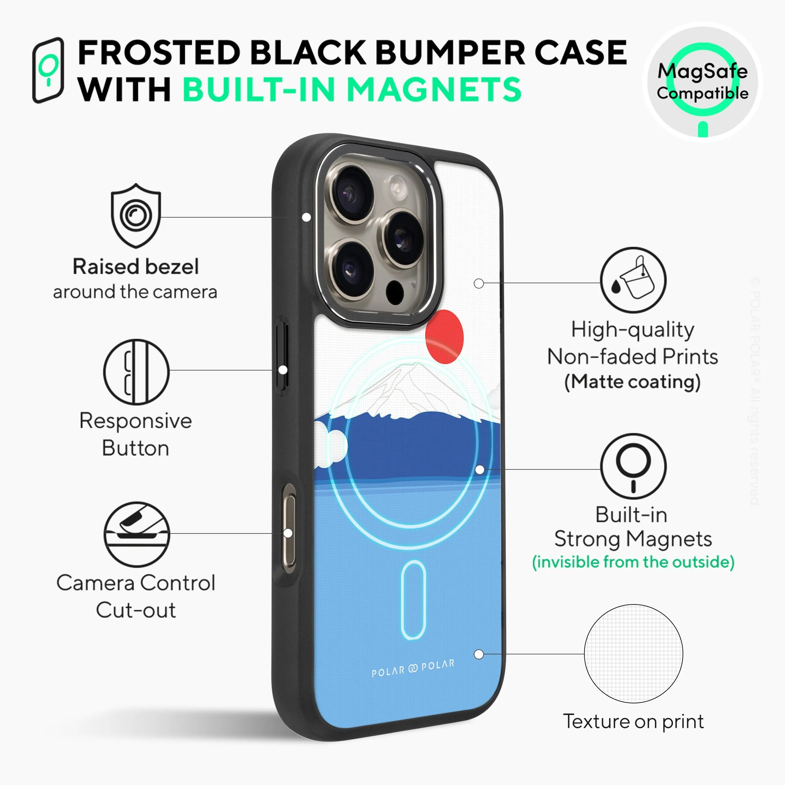 Summer Fujisan - iPhone 16 Pro Frosted Black Bumper MagSafe Case