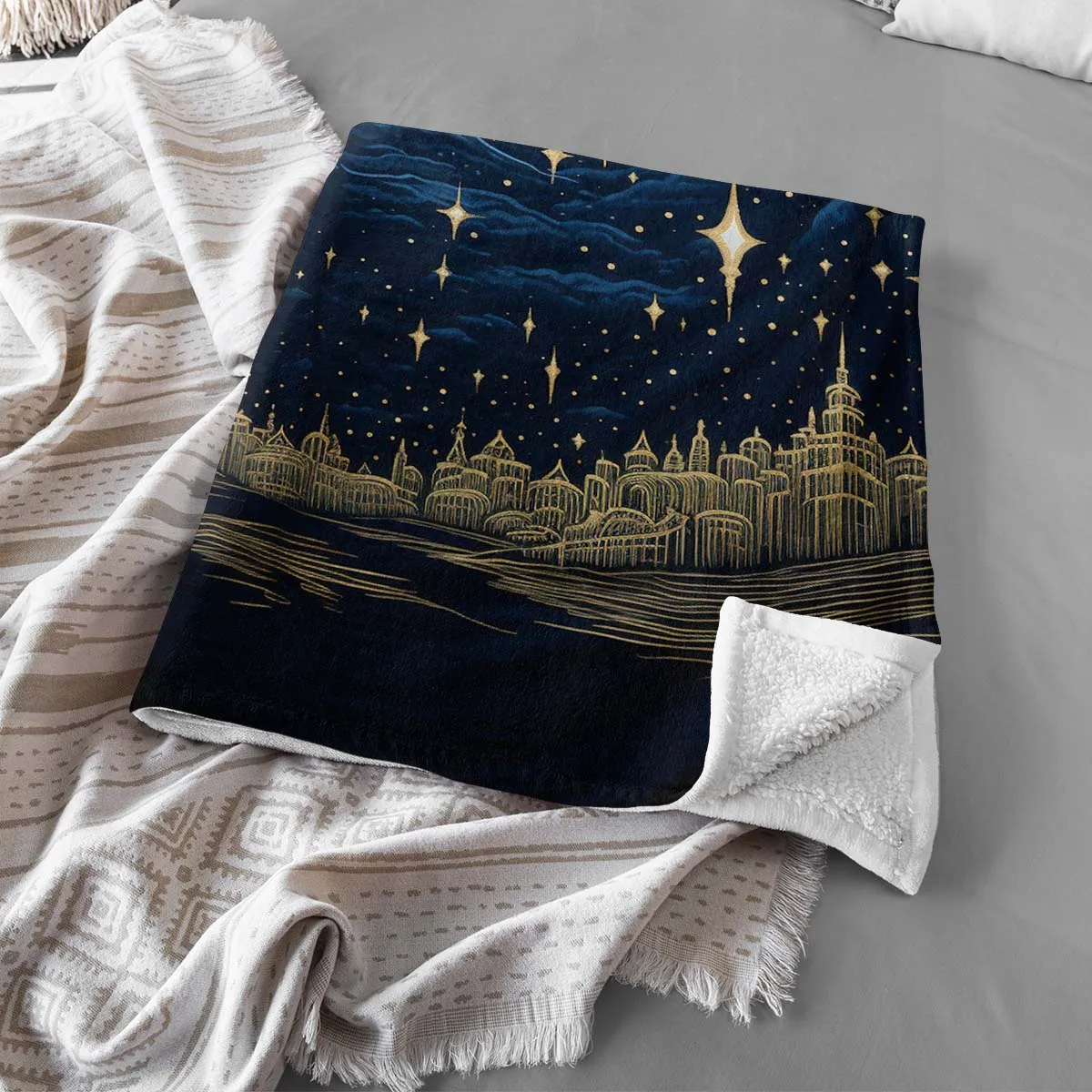 Sun and Moon Sherpa Blanket, Blanket for bed, Cozy Blanket Gift gifts home decor, Moon Gift,Magic Celestial Home Decor, Comet, Constellation and Stars, Moon And Stars 003
