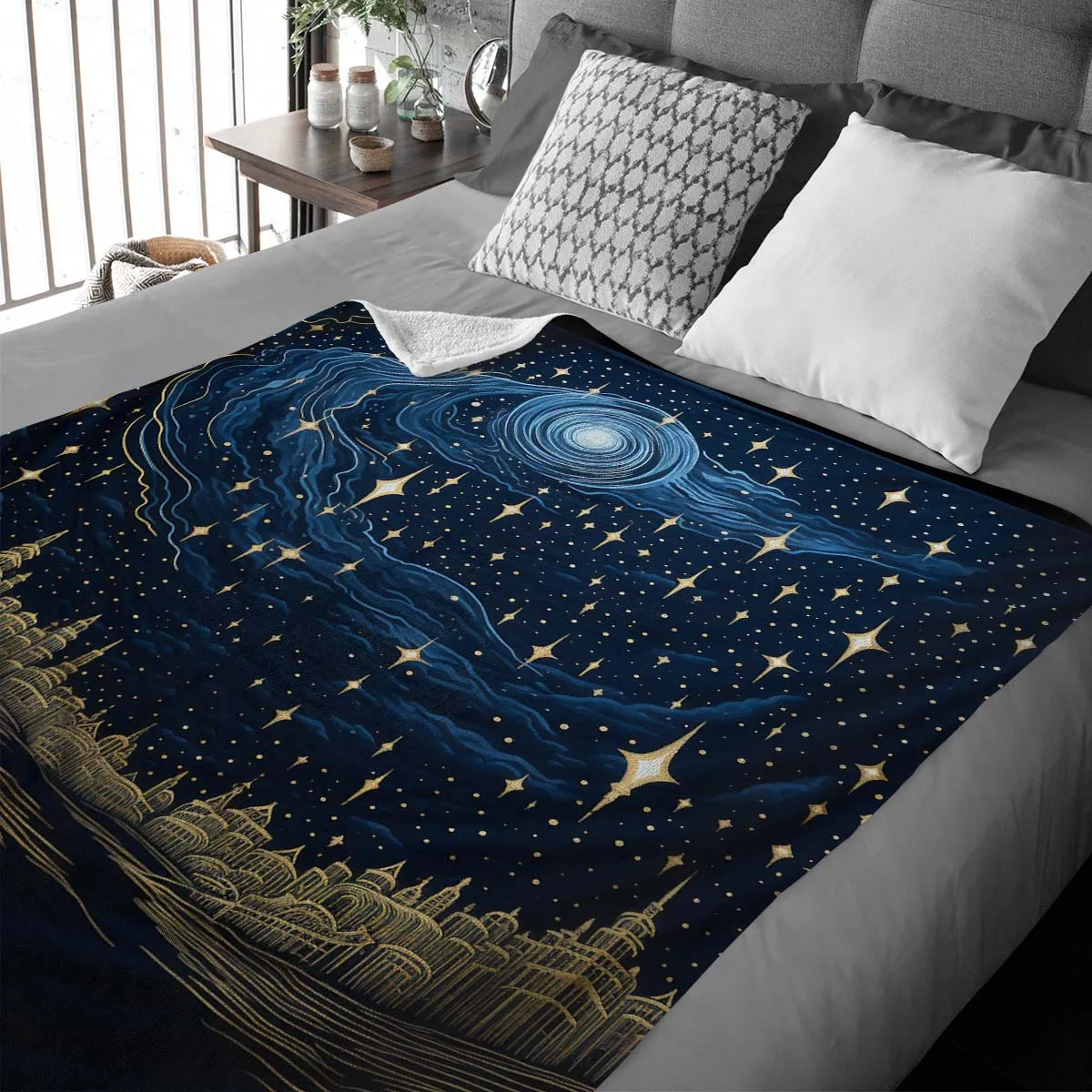 Sun and Moon Sherpa Blanket, Blanket for bed, Cozy Blanket Gift gifts home decor, Moon Gift,Magic Celestial Home Decor, Comet, Constellation and Stars, Moon And Stars 003