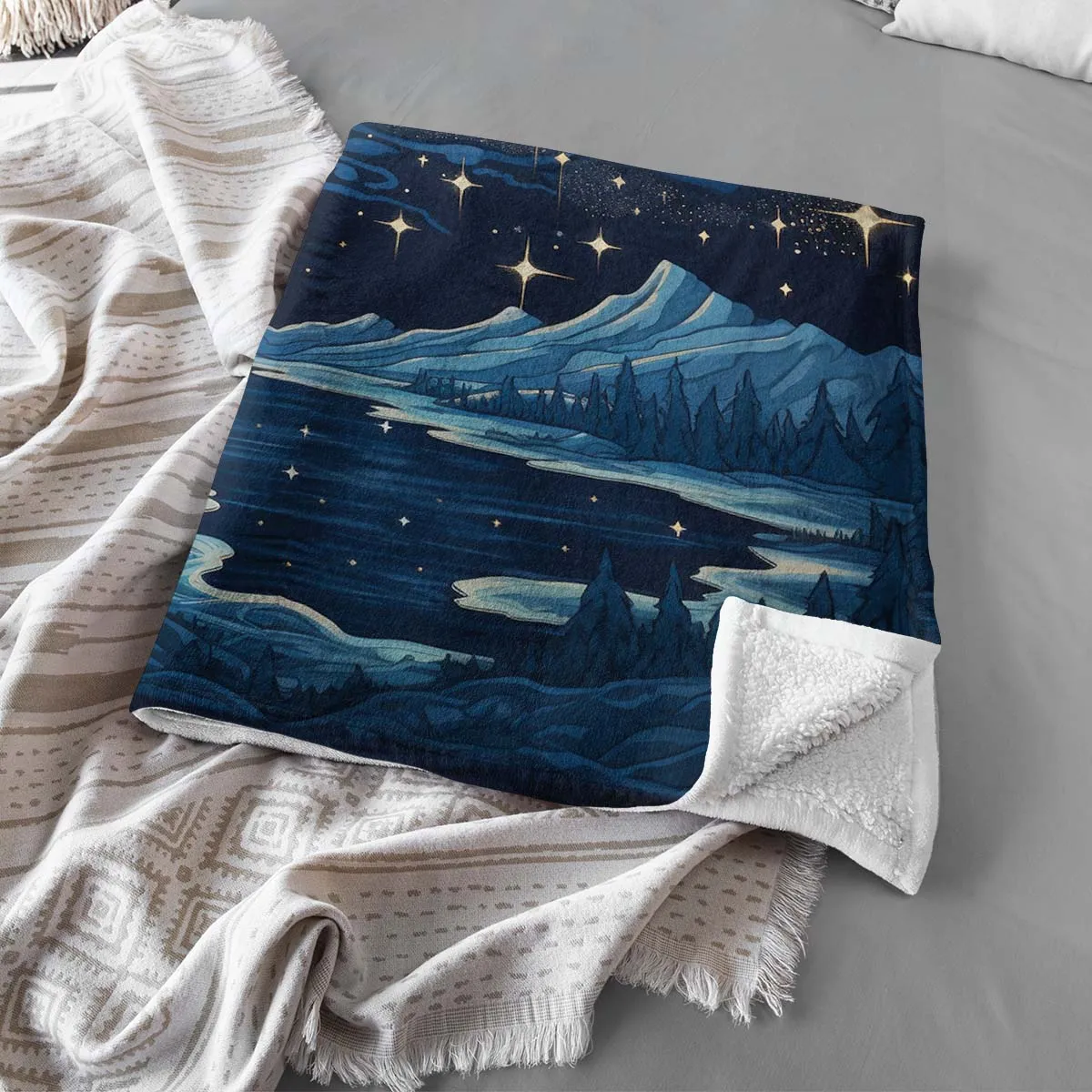 Sun and Moon Sherpa Blanket, Blanket for bed, Cozy Blanket Gift gifts home decor, Moon Gift,Magic Celestial Home Decor, Comet, Constellation and Stars, Moon And Stars 003