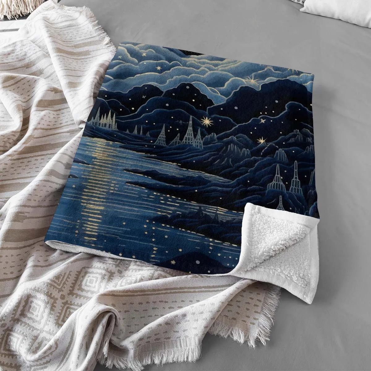 Sun and Moon Sherpa Blanket, Blanket for bed, Cozy Blanket Gift gifts home decor, Moon Gift,Magic Celestial Home Decor, Comet, Constellation and Stars, Moon And Stars 004