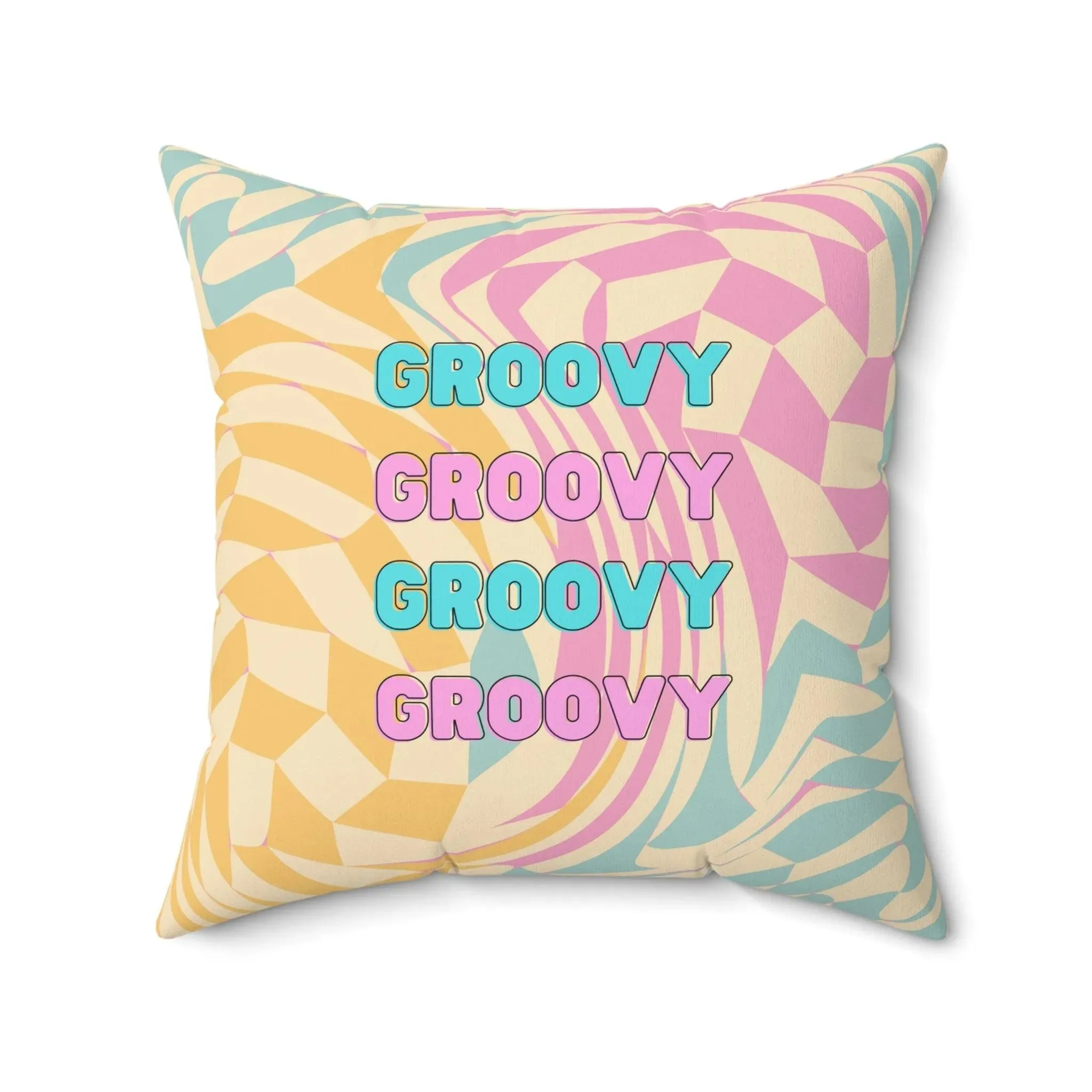 Swirly Checker Groovy Throw Pillow