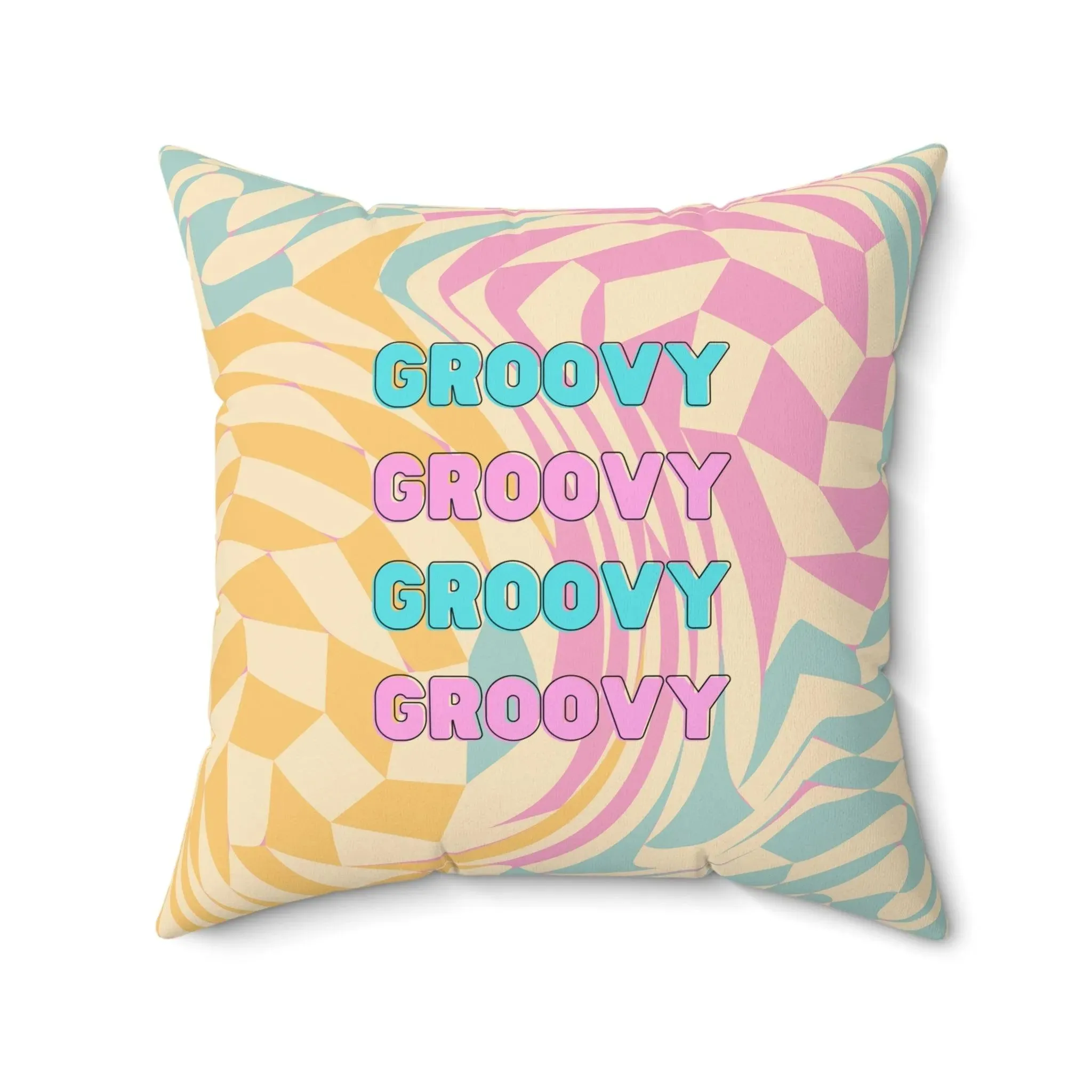 Swirly Checker Groovy Throw Pillow