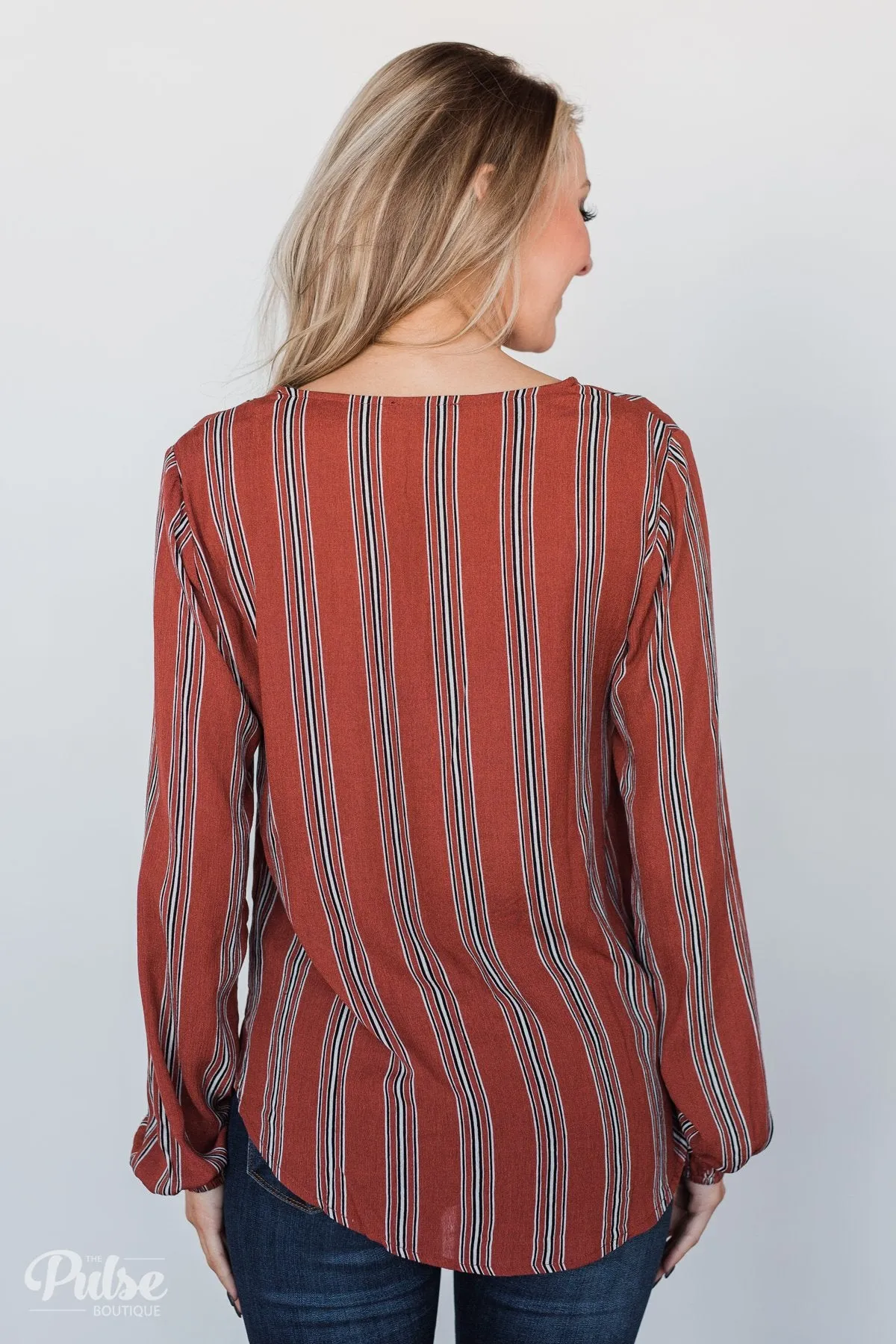 Take Your Time Striped Tie Top- Clay
