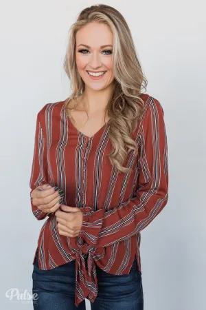 Take Your Time Striped Tie Top- Clay