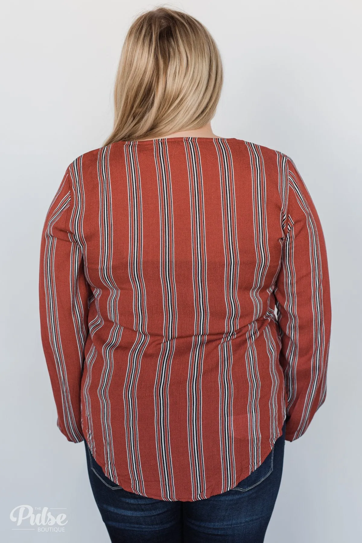 Take Your Time Striped Tie Top- Clay
