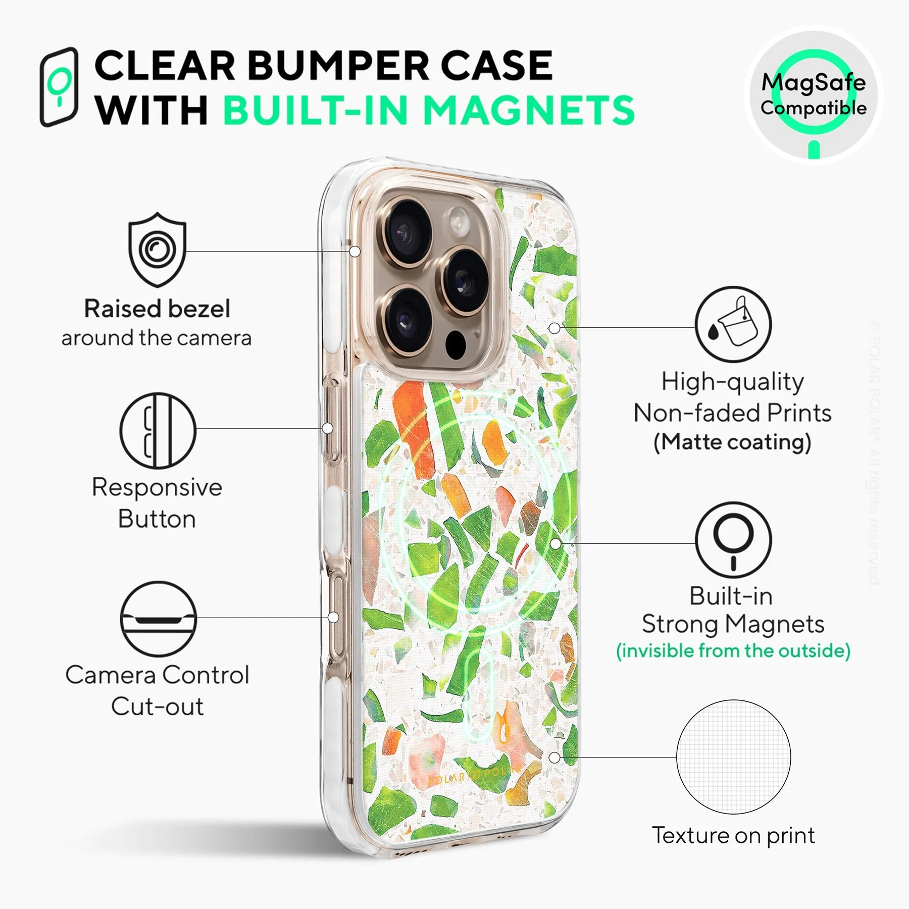 Terrazzo Green - iPhone 16 Pro Clear Bumper MagSafe Case
