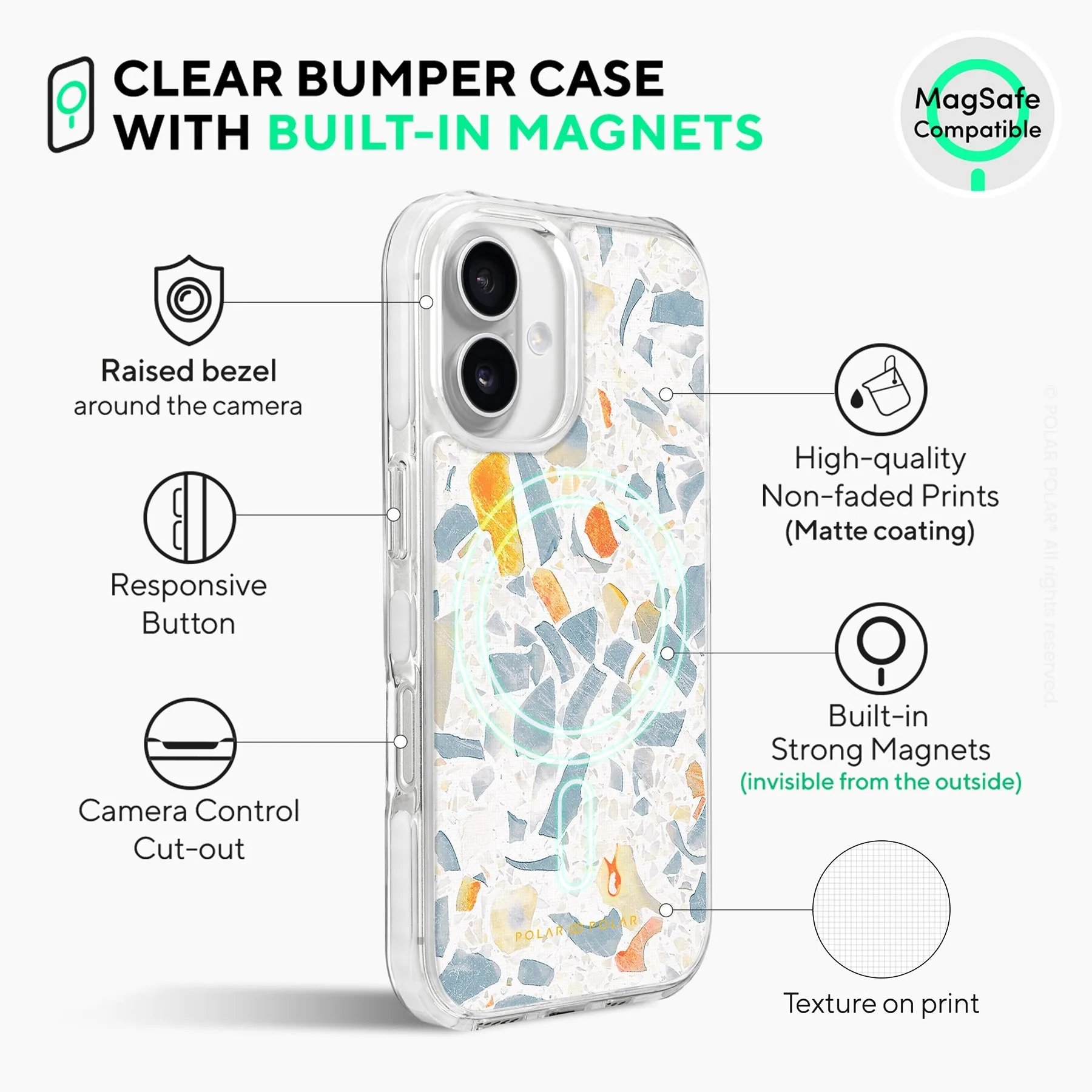 Terrazzo Grey - iPhone 16 Clear Bumper MagSafe Case