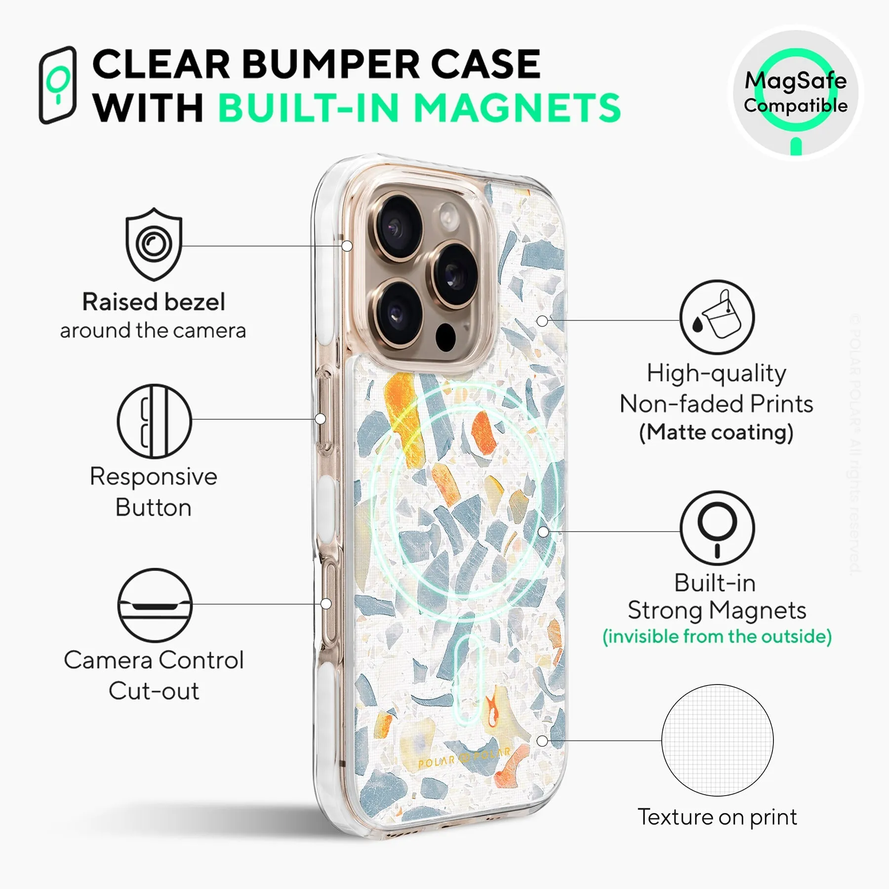 Terrazzo Grey - iPhone 16 Pro Clear Bumper MagSafe Case