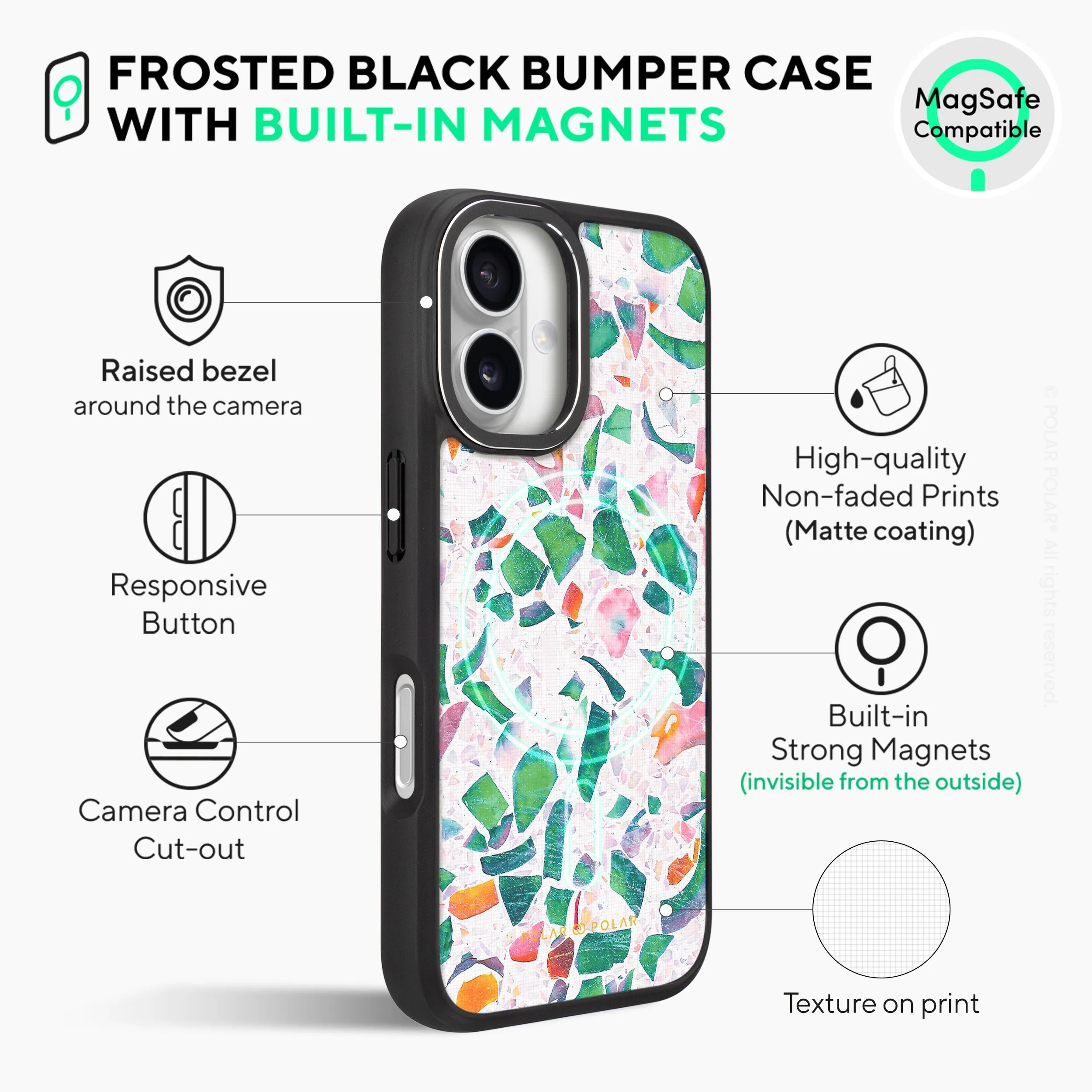Terrazzo Lake Blue - iPhone 16 Frosted Black Bumper MagSafe Case