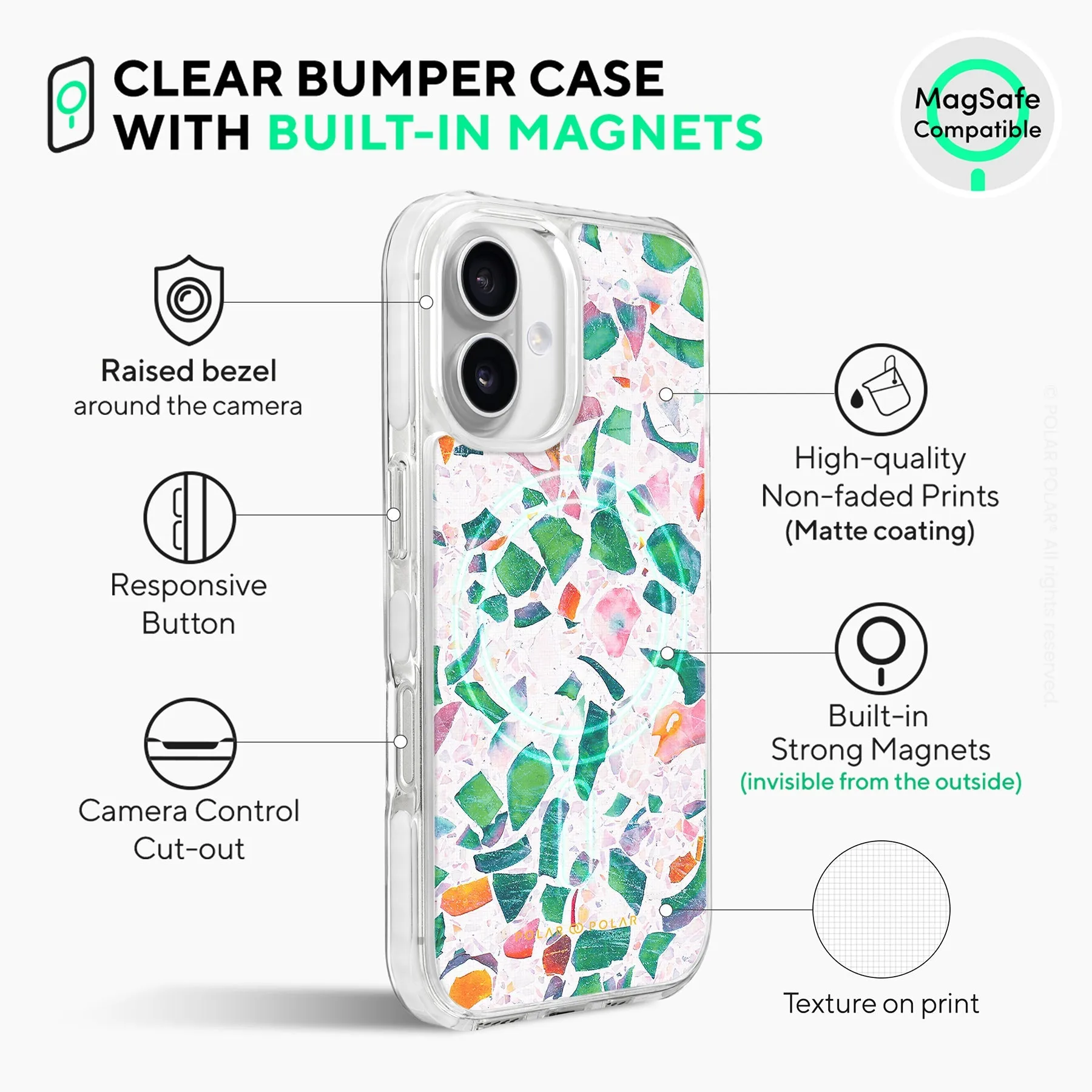 Terrazzo Lake Blue - iPhone 16 Plus Clear Bumper MagSafe Case