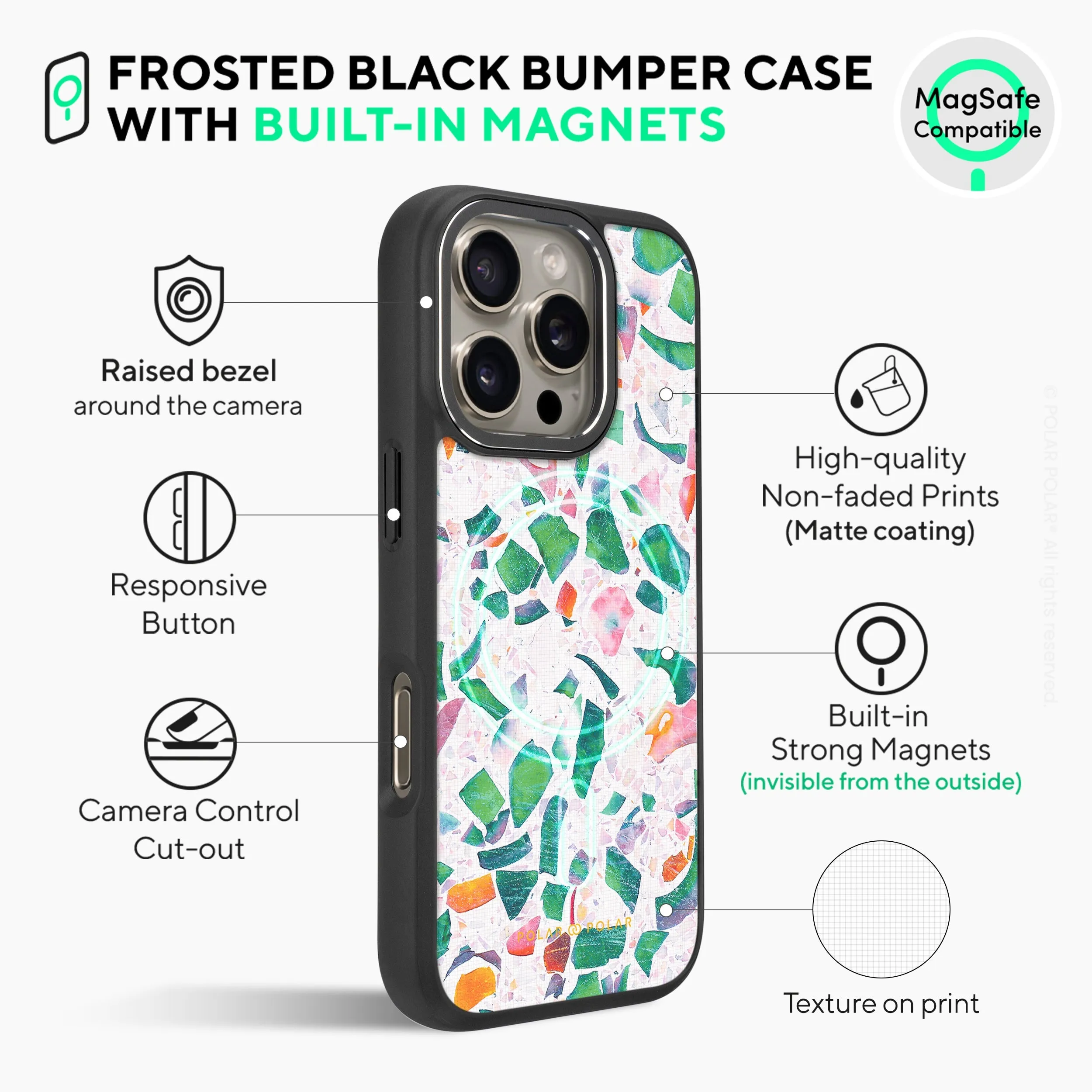 Terrazzo Lake Blue - iPhone 16 Pro Frosted Black Bumper MagSafe Case