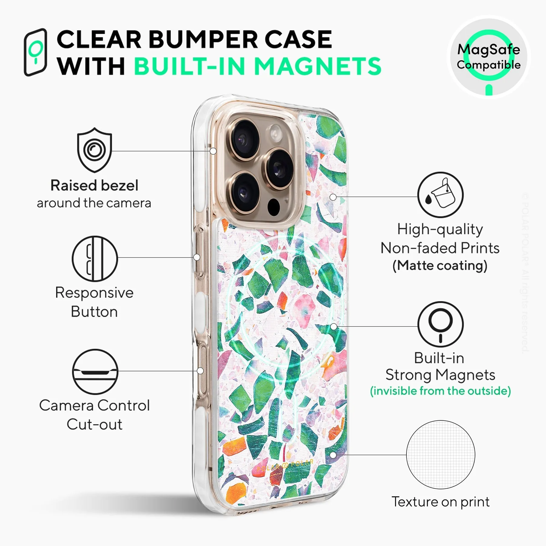 Terrazzo Lake Blue - iPhone 16 Pro Max Clear Bumper MagSafe Case