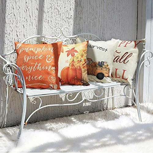 Thanksgiving Fall Pillow Covers 18x18 Inch for Fall Decor Set of 4 Autumn Harvest Pumpkin Theme Farmhouse Decorative Throw Pillow Covers for Sofa Couch Home Decoration