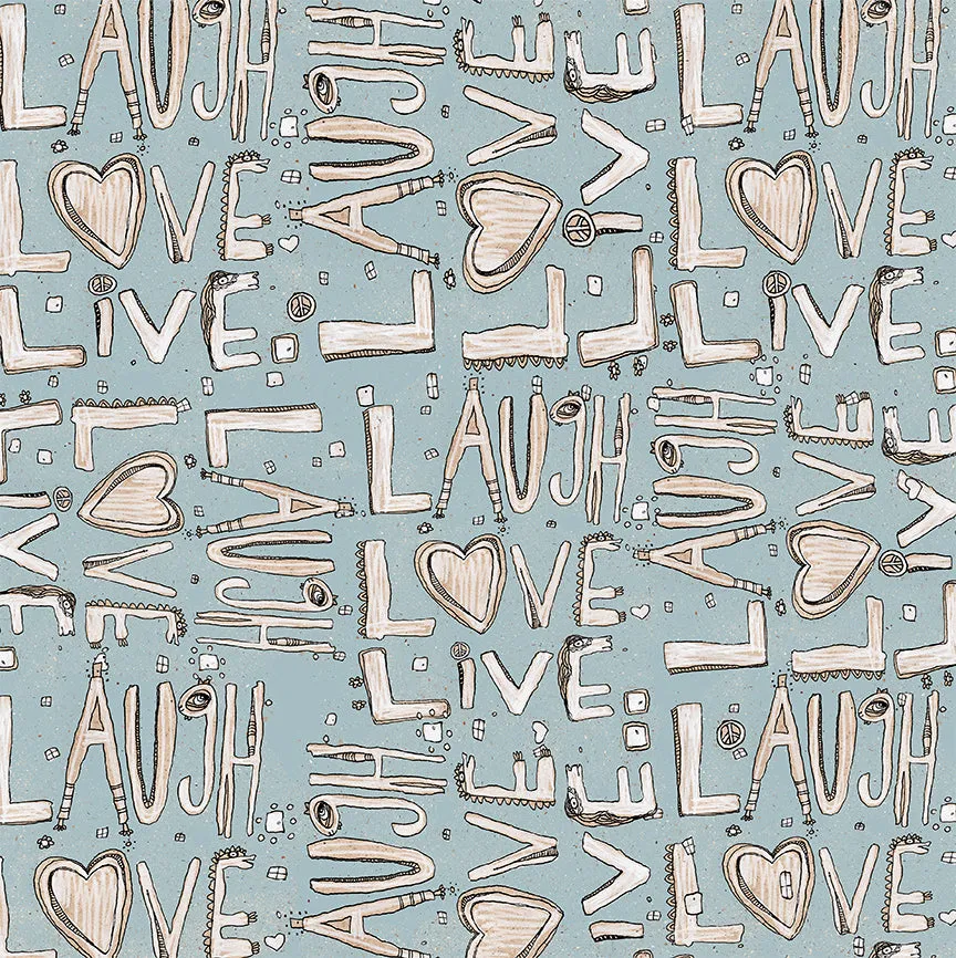 Throw Pillow Blue 'Laugh. Love. Live'