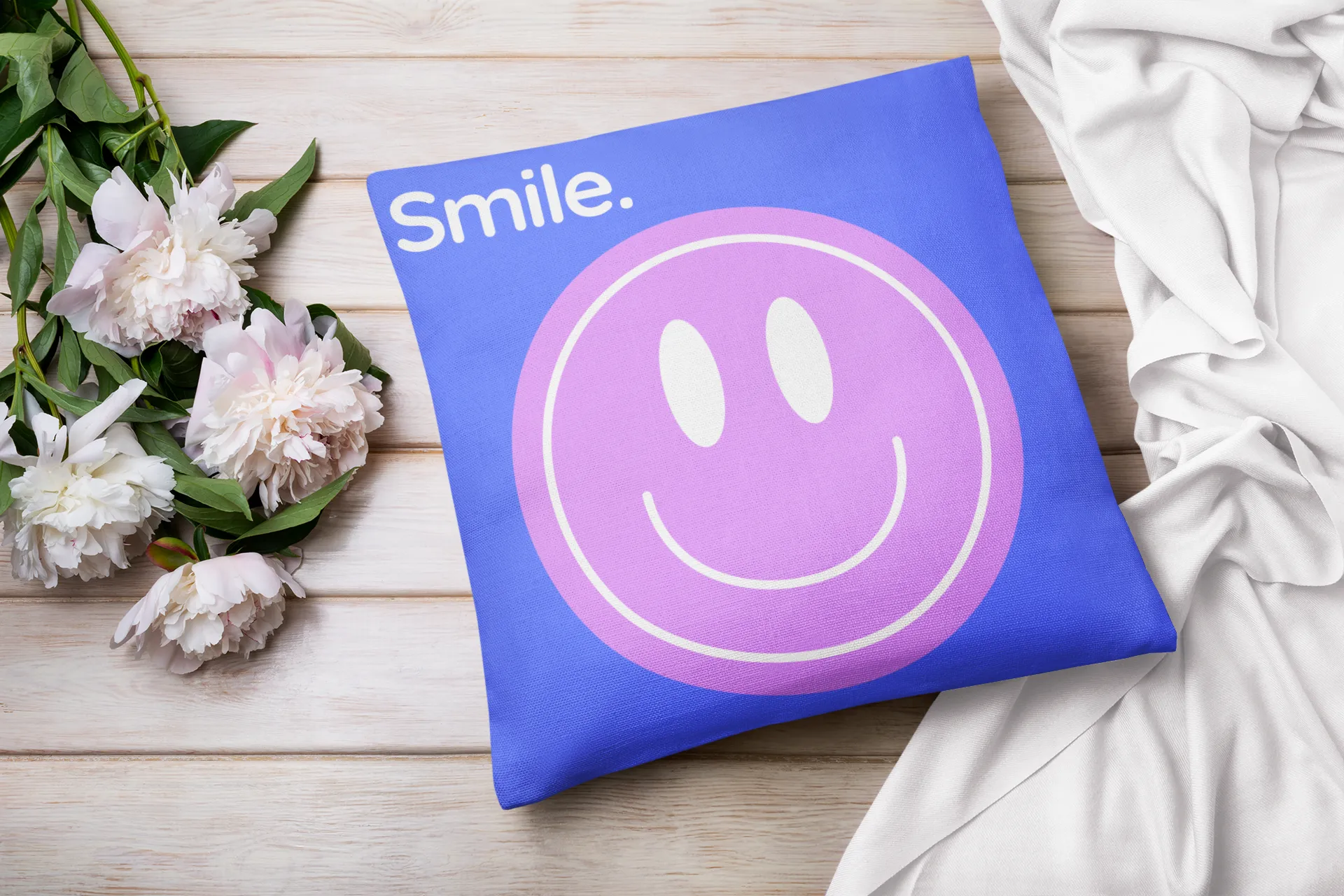 Throw Pillow Cover With Blue and Purple Smiley Face Design For Playroom Decor or Girls Room Decor