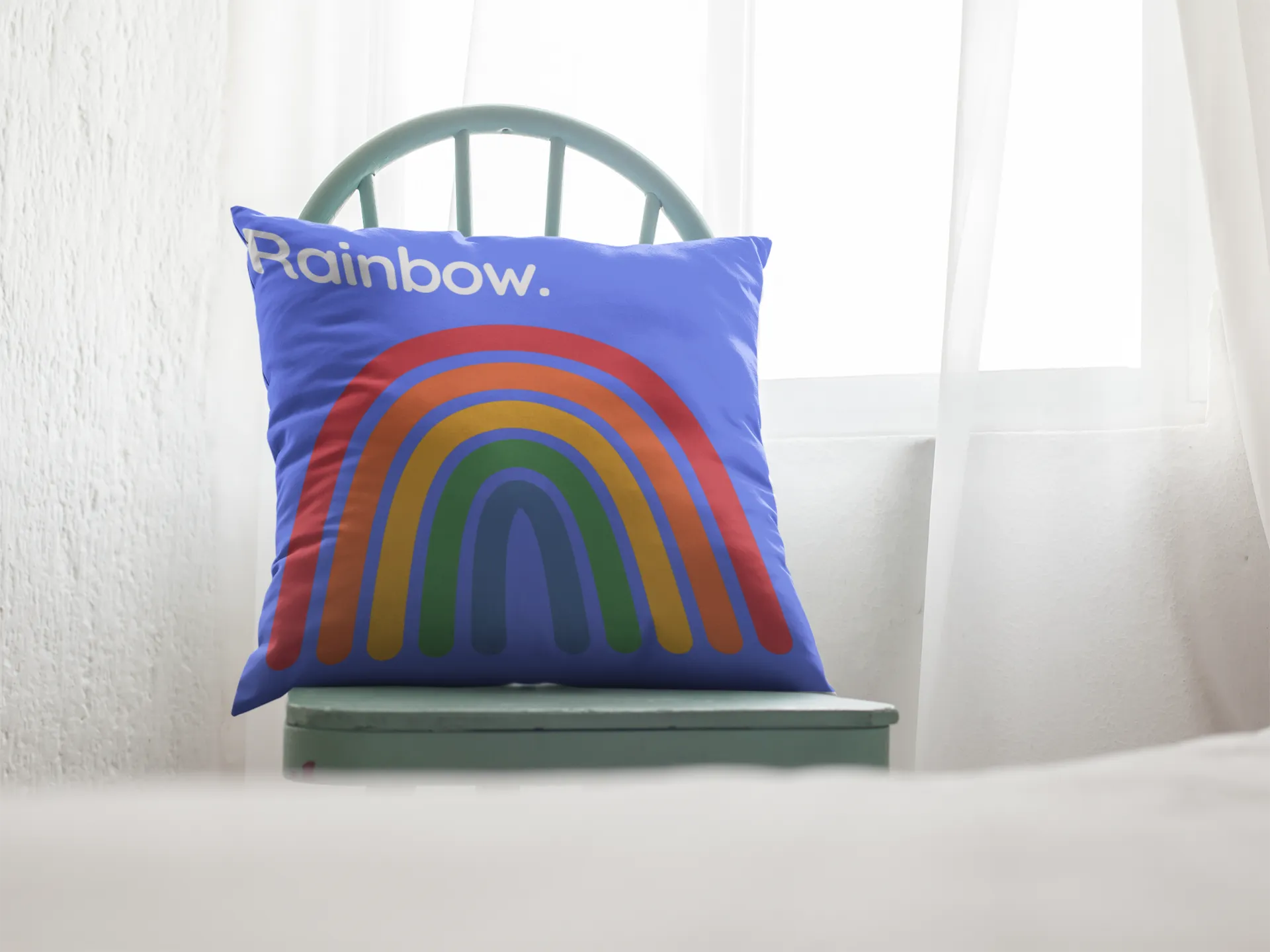 Throw Pillow Cover With Blue Pop Art Rainbow Design For Playroom Decor or Girls Room Decor