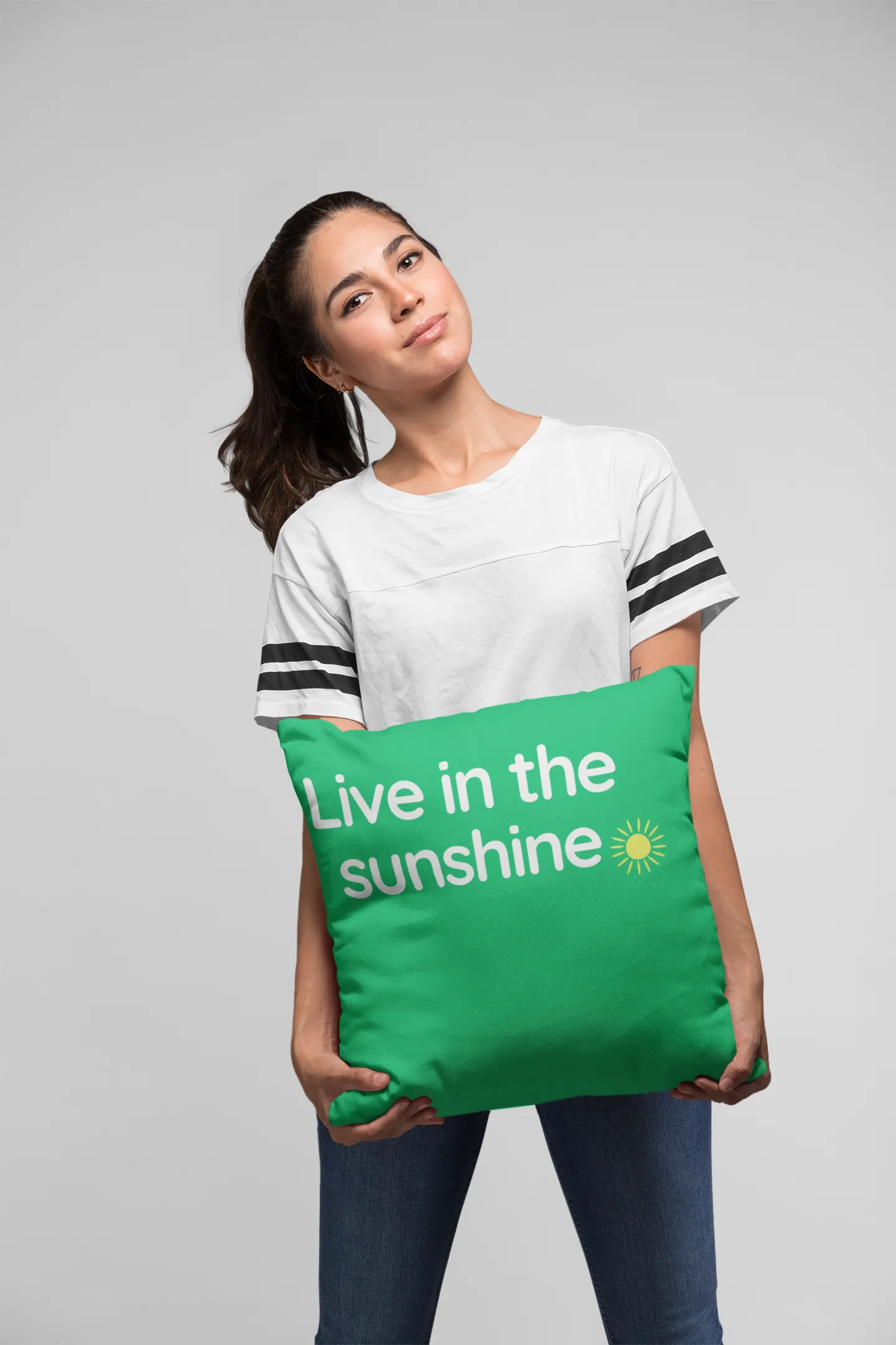 Throw Pillow Cover With green Live In The Sunshine Inspirational Design for Big Girls Room Decor, Bedroom or Living Room