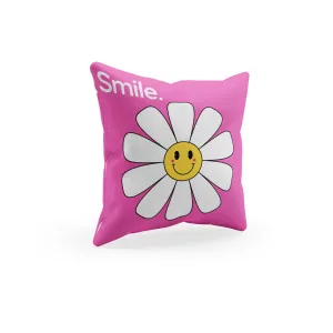Throw Pillow Cover With Pink Pop Art Smiley Face Flower Design For Playroom Decor or Girls Room Decor