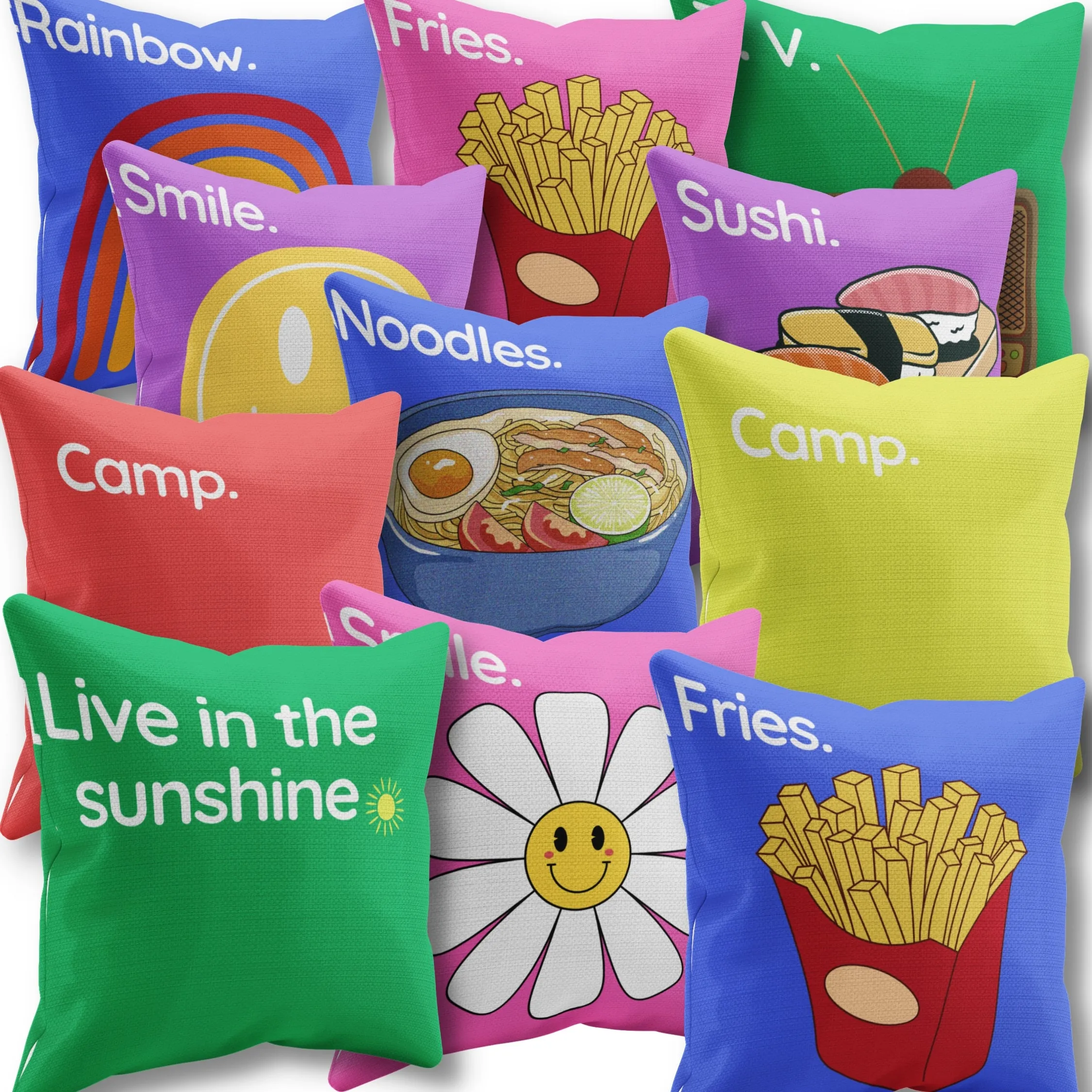 Throw Pillow Cover With Purple Pop Art Fries Design For Playroom Decor or Girls Room Decor