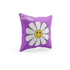 Throw Pillow Cover With Purple Pop Art Smiley Face Flower Design For Playroom Decor or Girls Room Decor