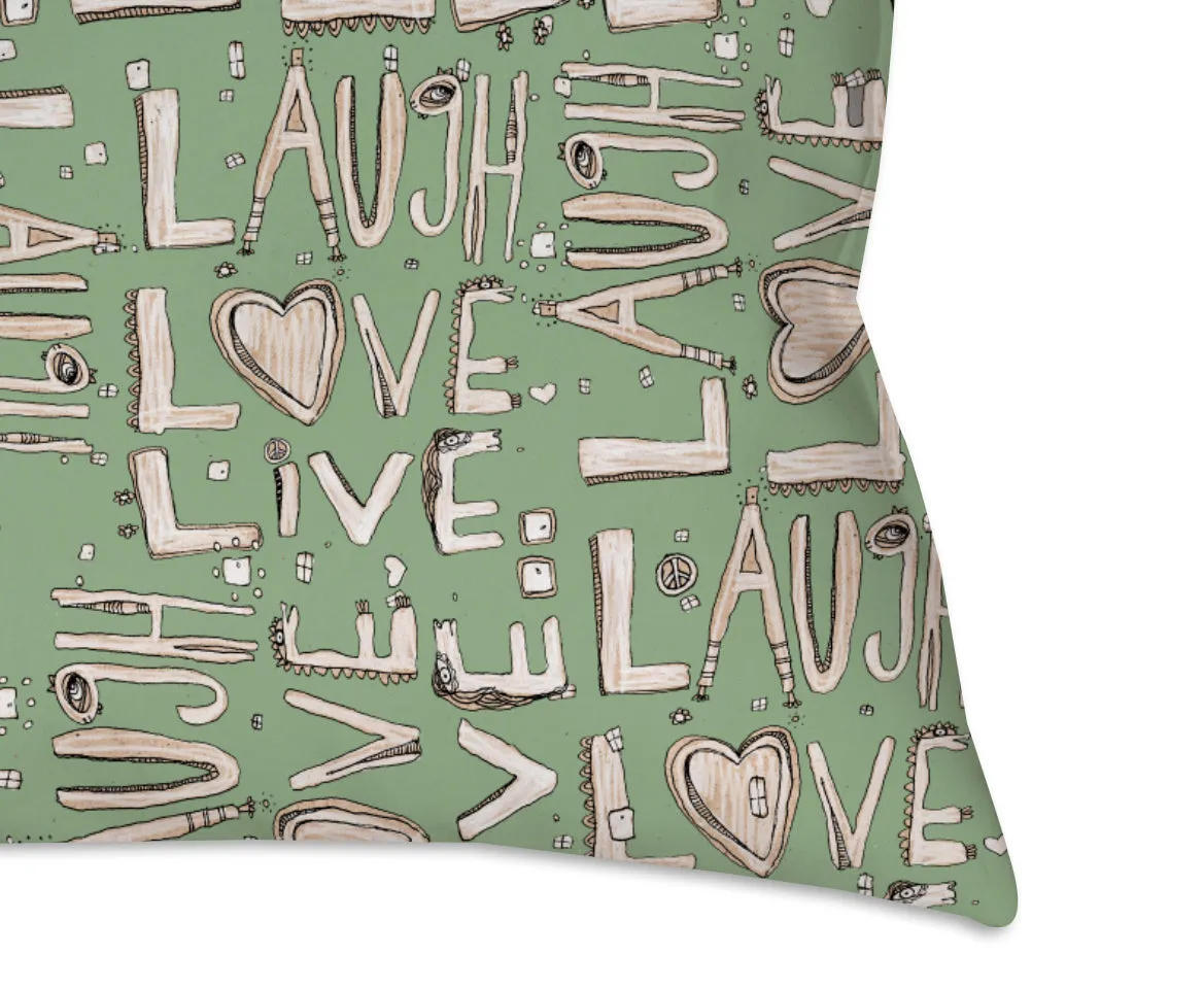 Throw Pillow Dark Grey 'Laugh. Love. Live'