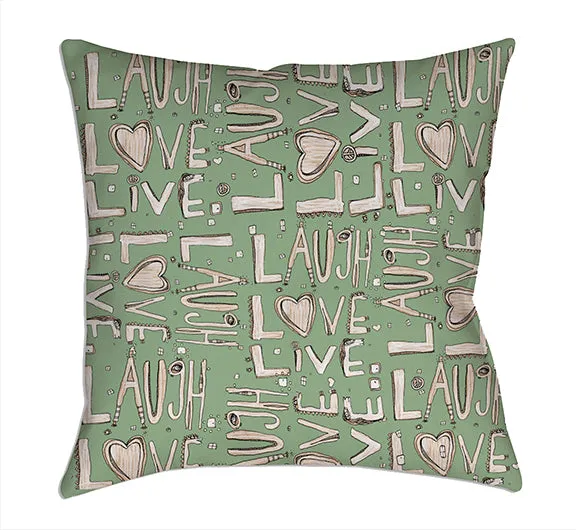 Throw Pillow Green 'Laugh. Love. Live'
