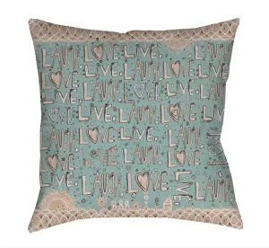 Throw Pillow Happy Blue 'Laugh. Love. Live'
