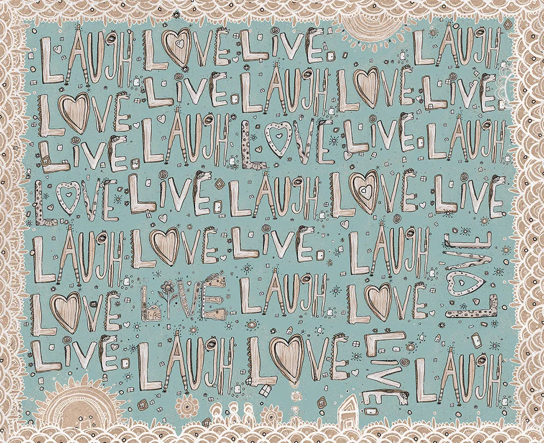 Throw Pillow Happy Blue 'Laugh. Love. Live'