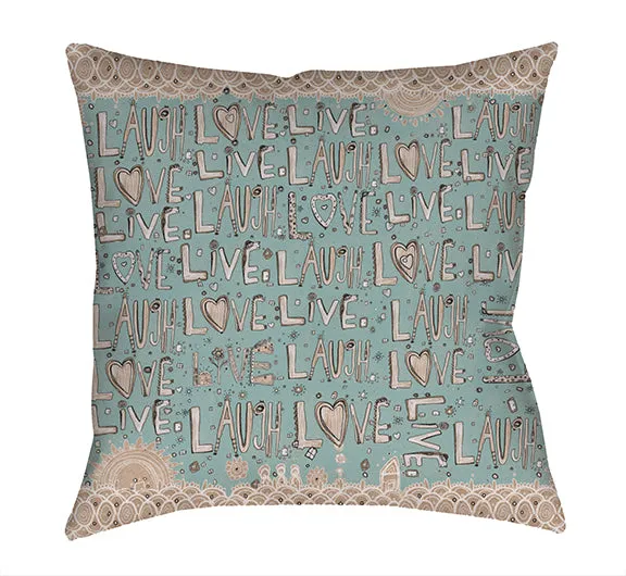 Throw Pillow Happy Blue 'Laugh. Love. Live'