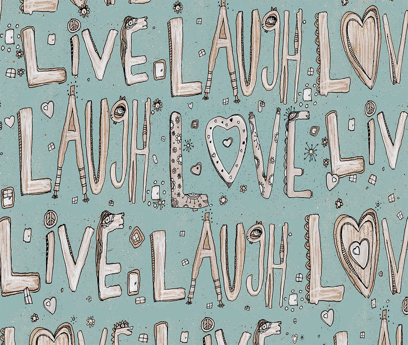 Throw Pillow Happy Blue 'Laugh. Love. Live'