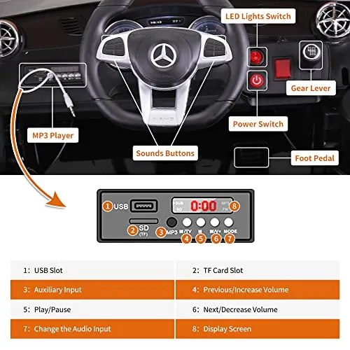 TOBBI 12V Licensed Mercedes Benz Kids Car Electric Ride On Car Motorized Vehicle with Remote Control, 2 Powerful Motors, LED Lights, MP3 Player/USB Port/TF Interface, Black