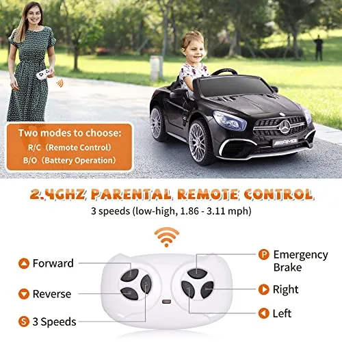 TOBBI 12V Licensed Mercedes Benz Kids Car Electric Ride On Car Motorized Vehicle with Remote Control, 2 Powerful Motors, LED Lights, MP3 Player/USB Port/TF Interface, Black