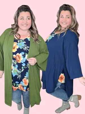 Tobi 3/4 Sleeve High-Low Open Cardigan