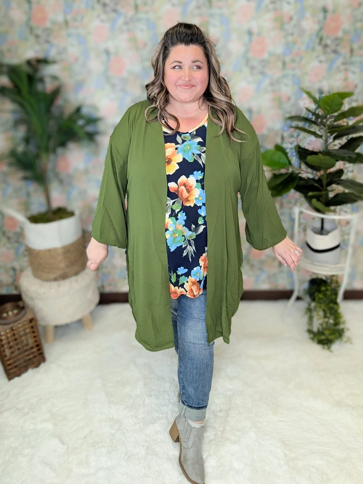 Tobi 3/4 Sleeve High-Low Open Cardigan