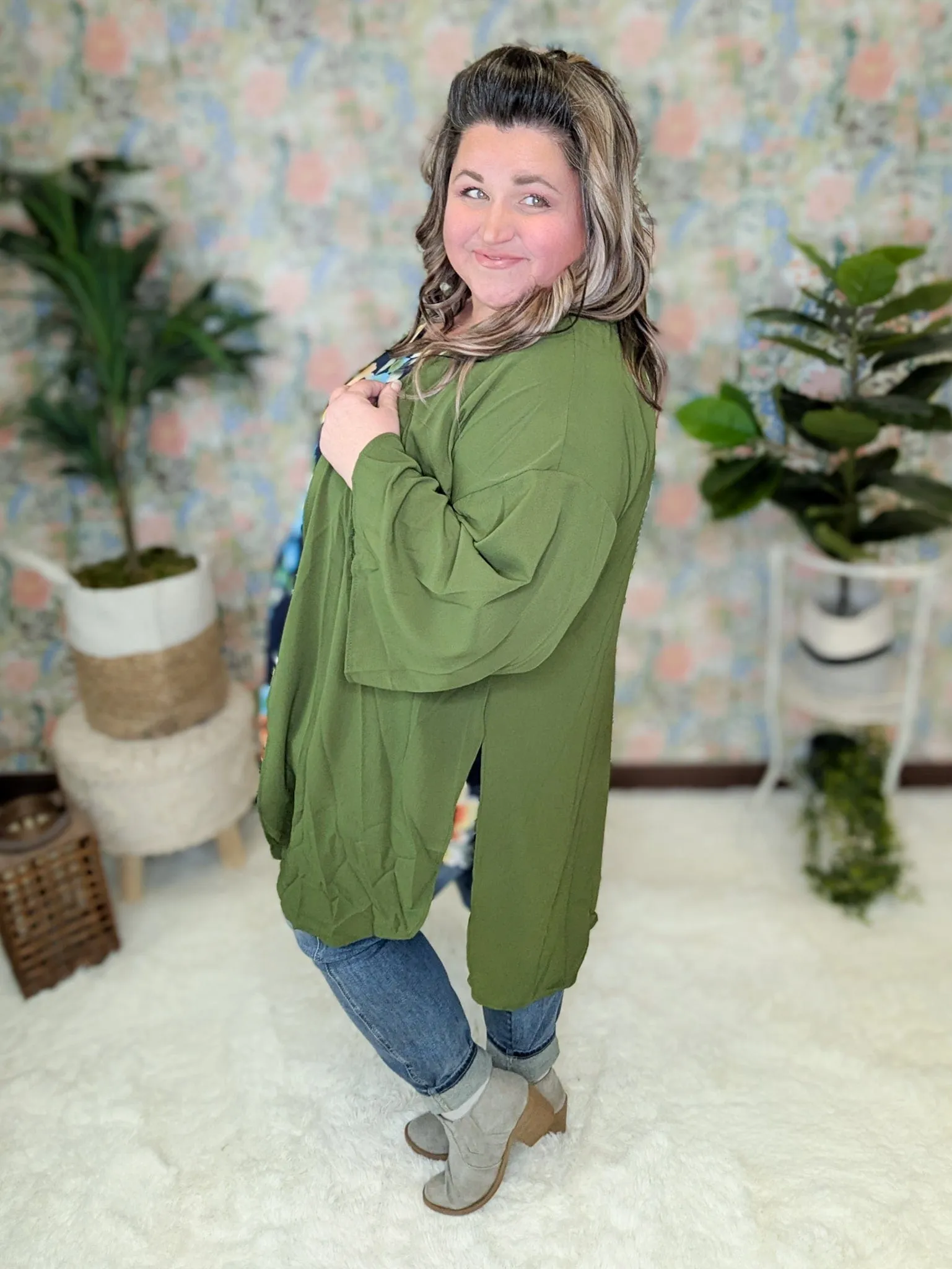 Tobi 3/4 Sleeve High-Low Open Cardigan