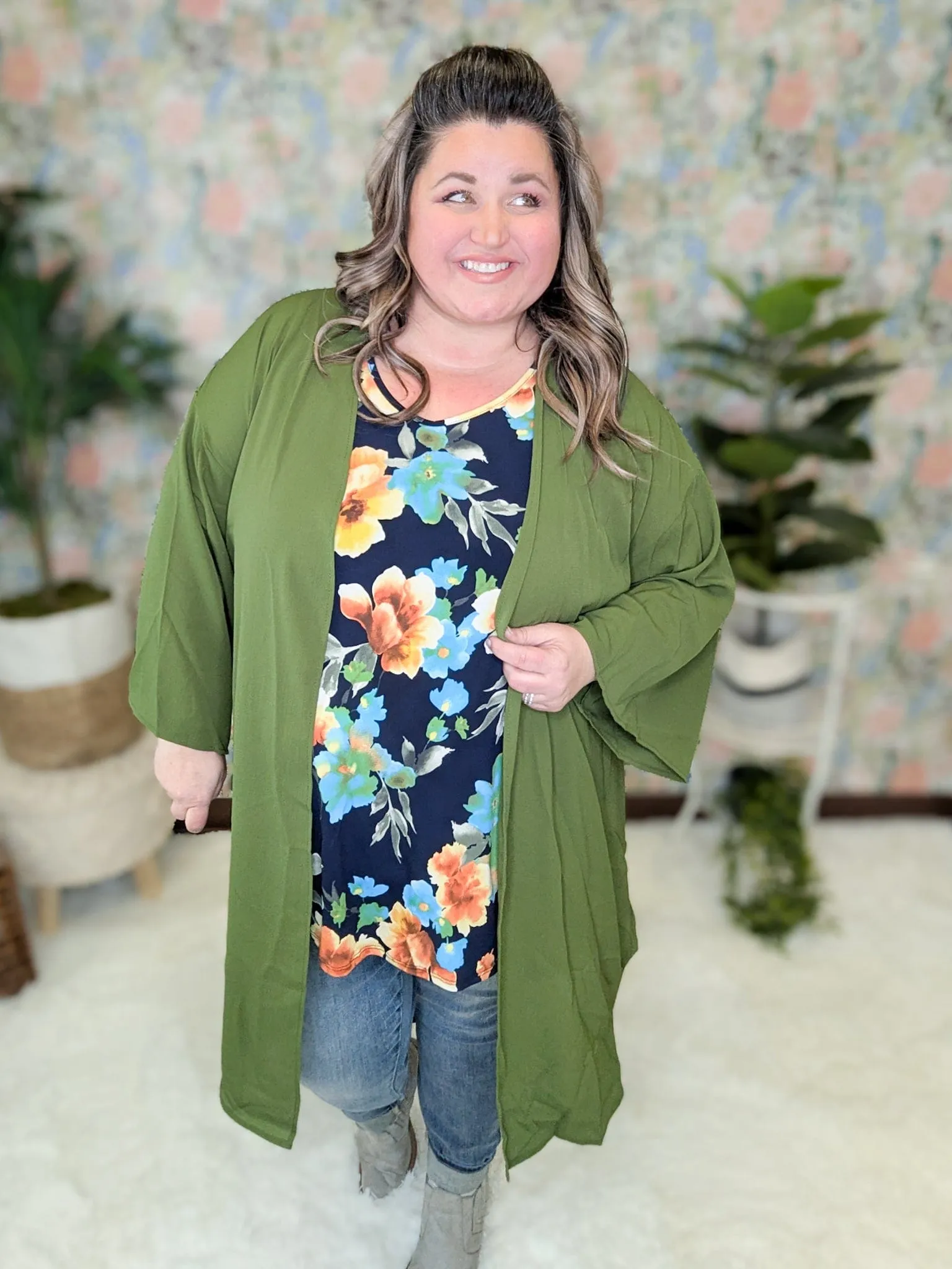 Tobi 3/4 Sleeve High-Low Open Cardigan