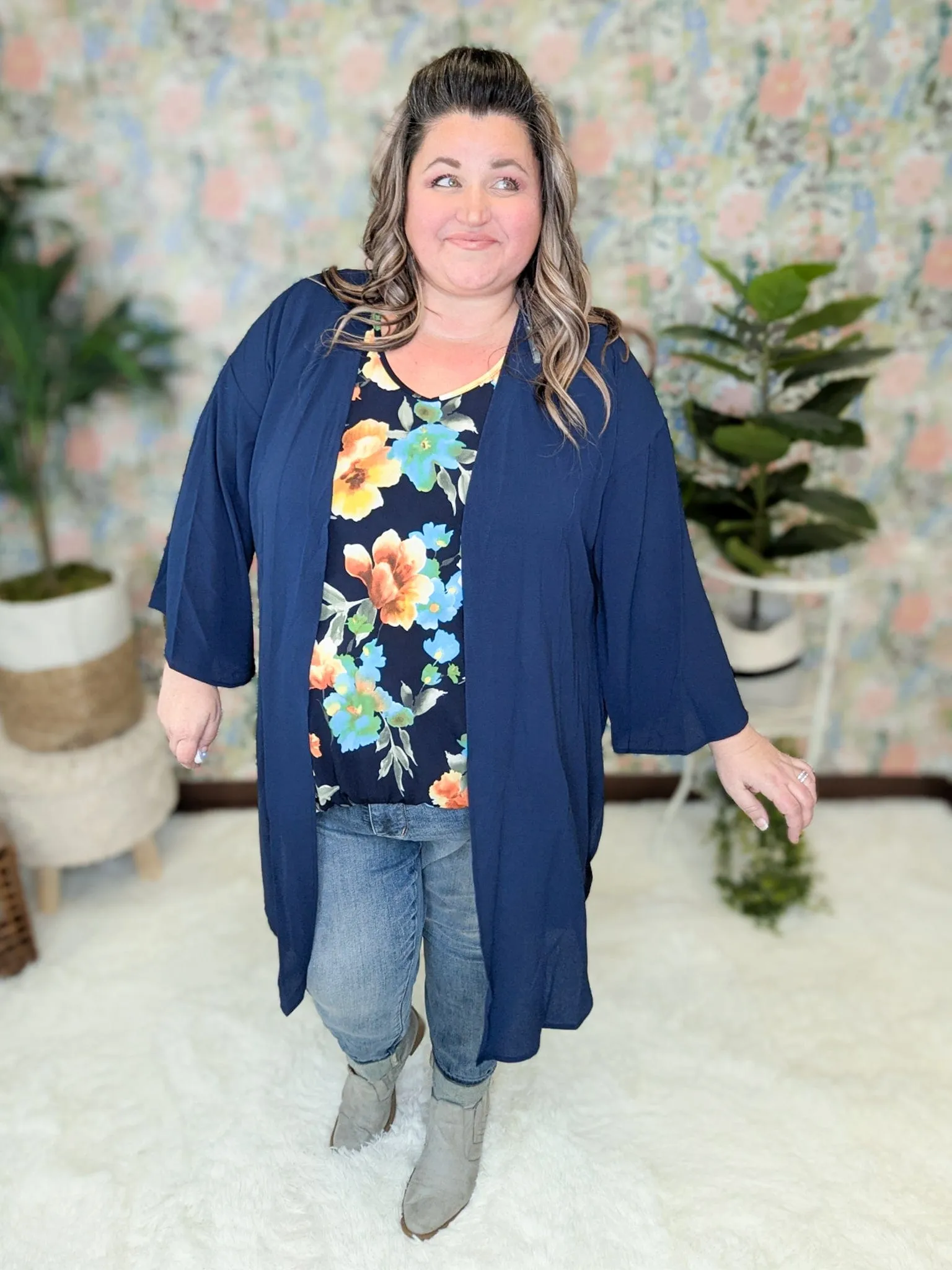 Tobi 3/4 Sleeve High-Low Open Cardigan