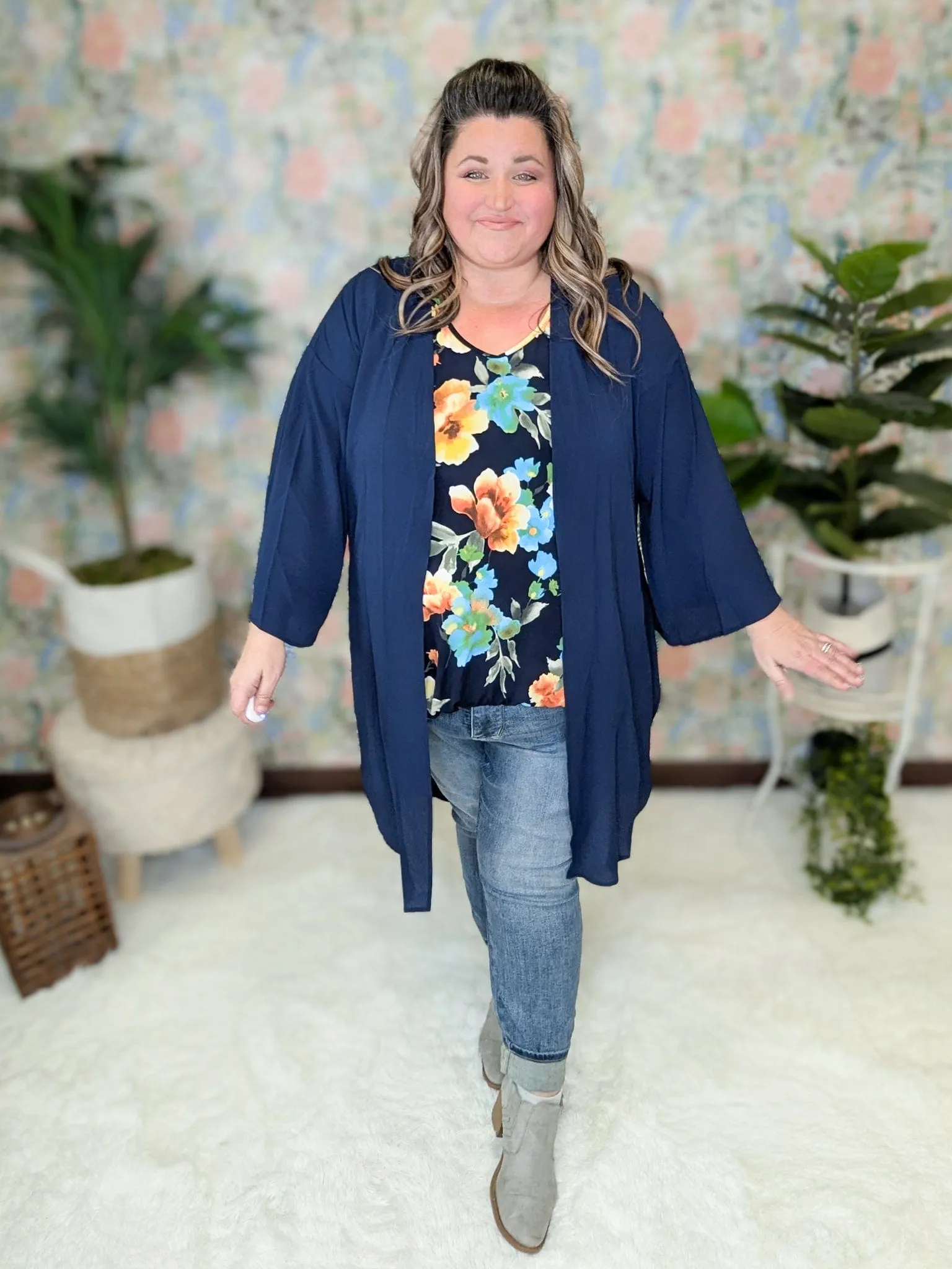 Tobi 3/4 Sleeve High-Low Open Cardigan