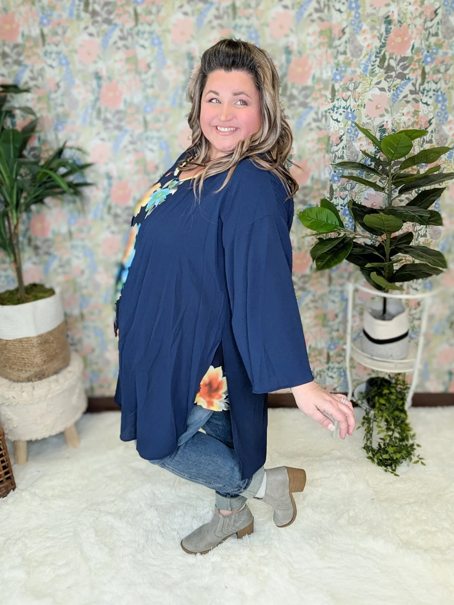 Tobi 3/4 Sleeve High-Low Open Cardigan
