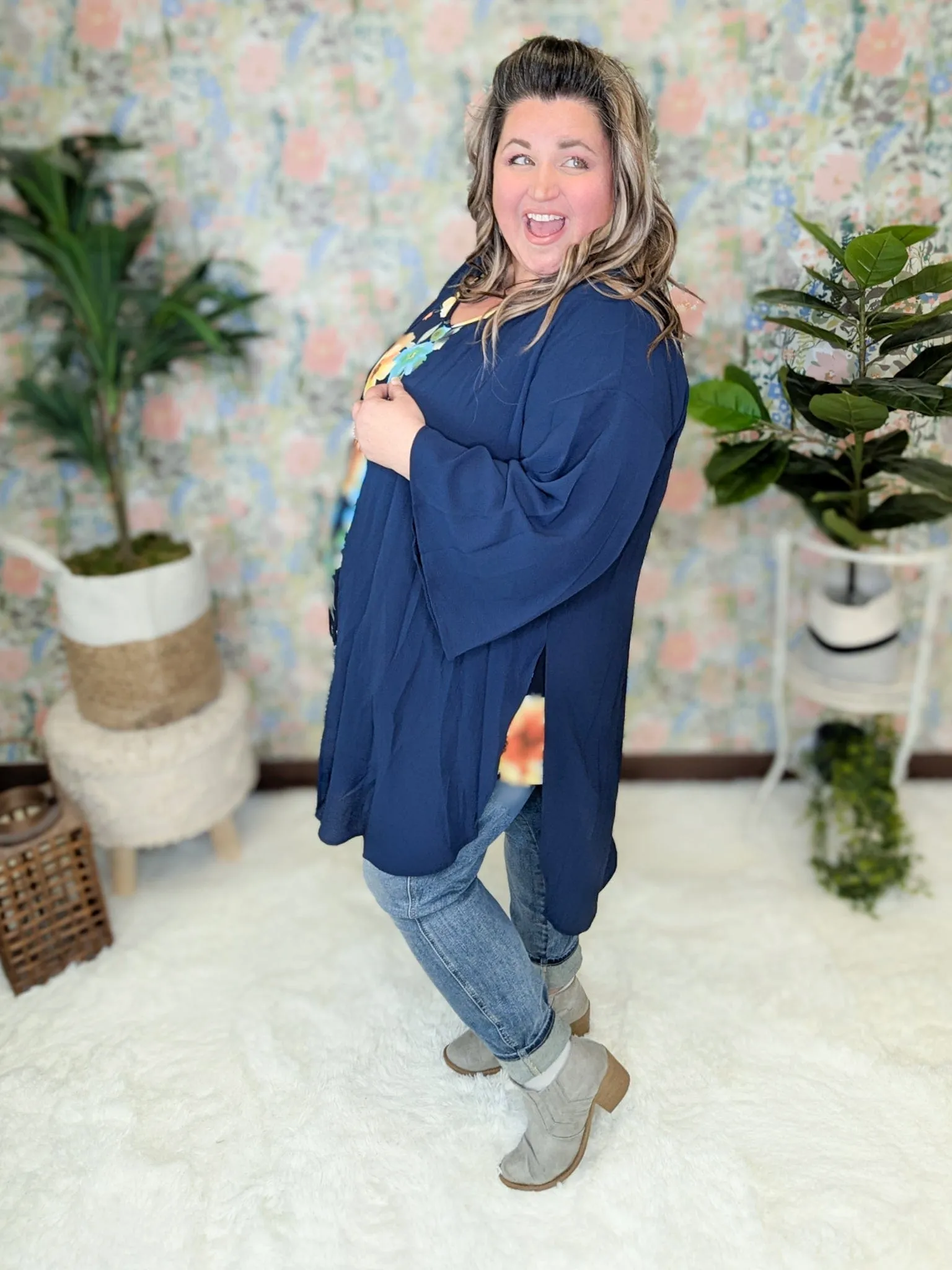 Tobi 3/4 Sleeve High-Low Open Cardigan