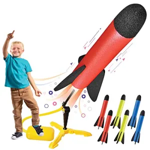 Toy Rocket Launcher for kids – Shoots Up to 100 Feet – 8 Colorful Foam Rockets and Sturdy Launcher Stand With Foot Launch Pad - Fun Outdoor Toy for Kids - Gift Toys for Boys and Girls Age 3  Years Old
