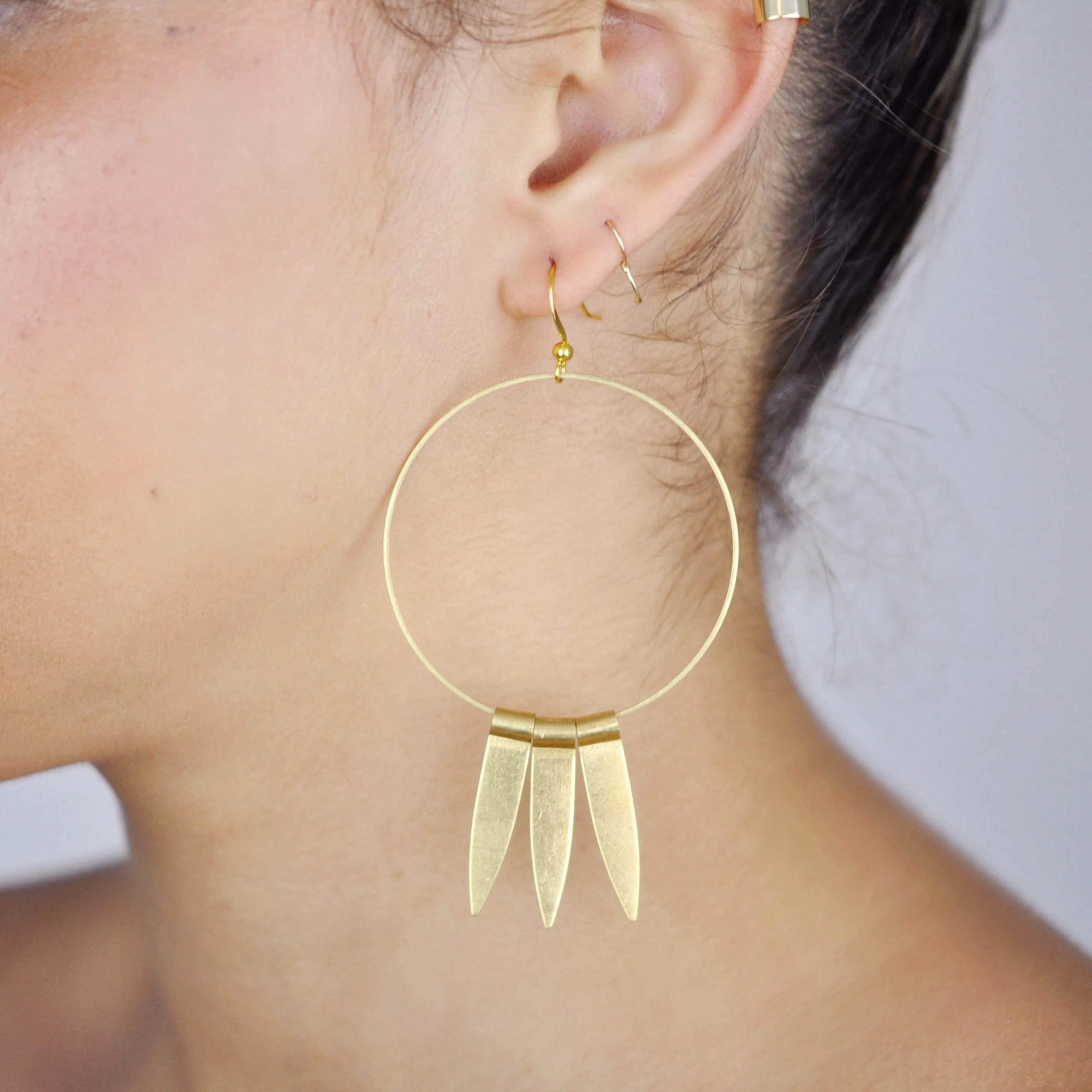 Triple Beam Brass Earrings