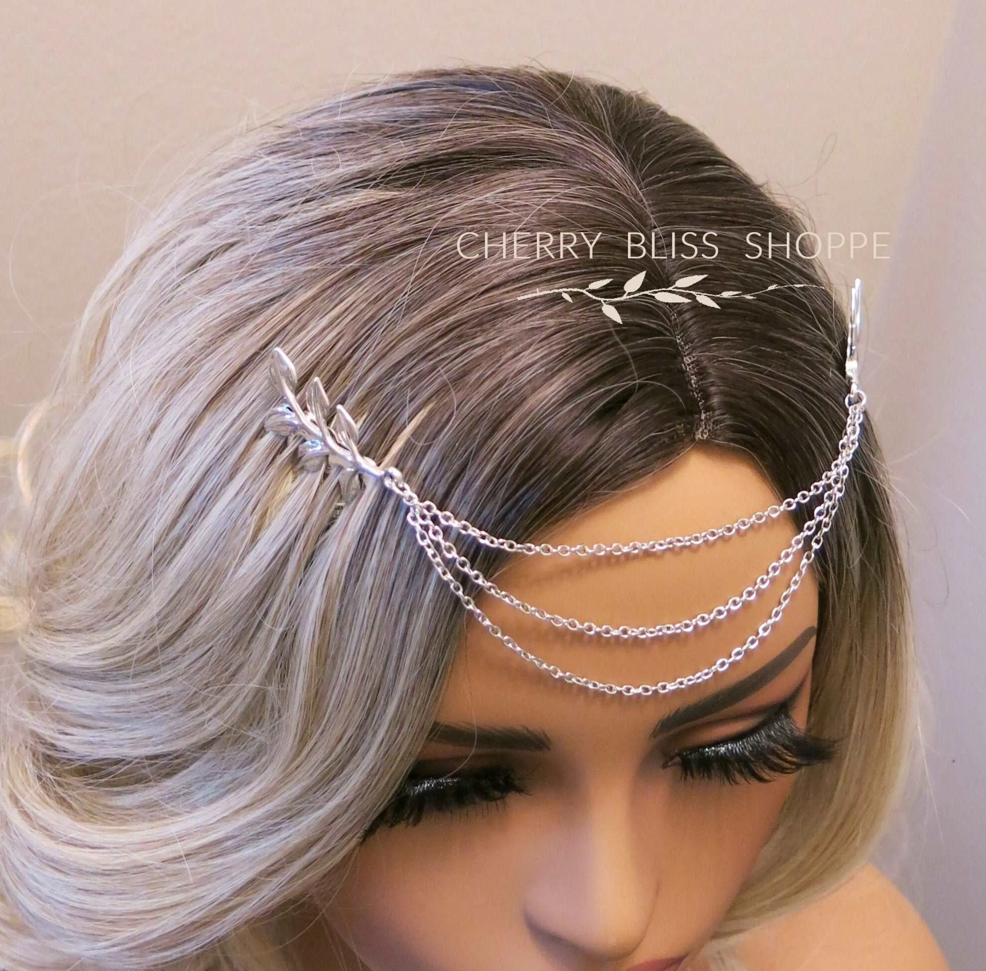 Triple Chained Hair Comb, Gold Leaf Hair Comb Hairpiece, Dancer Chained Hair Vine , Exotic Princess Hair Chain Headpiece
