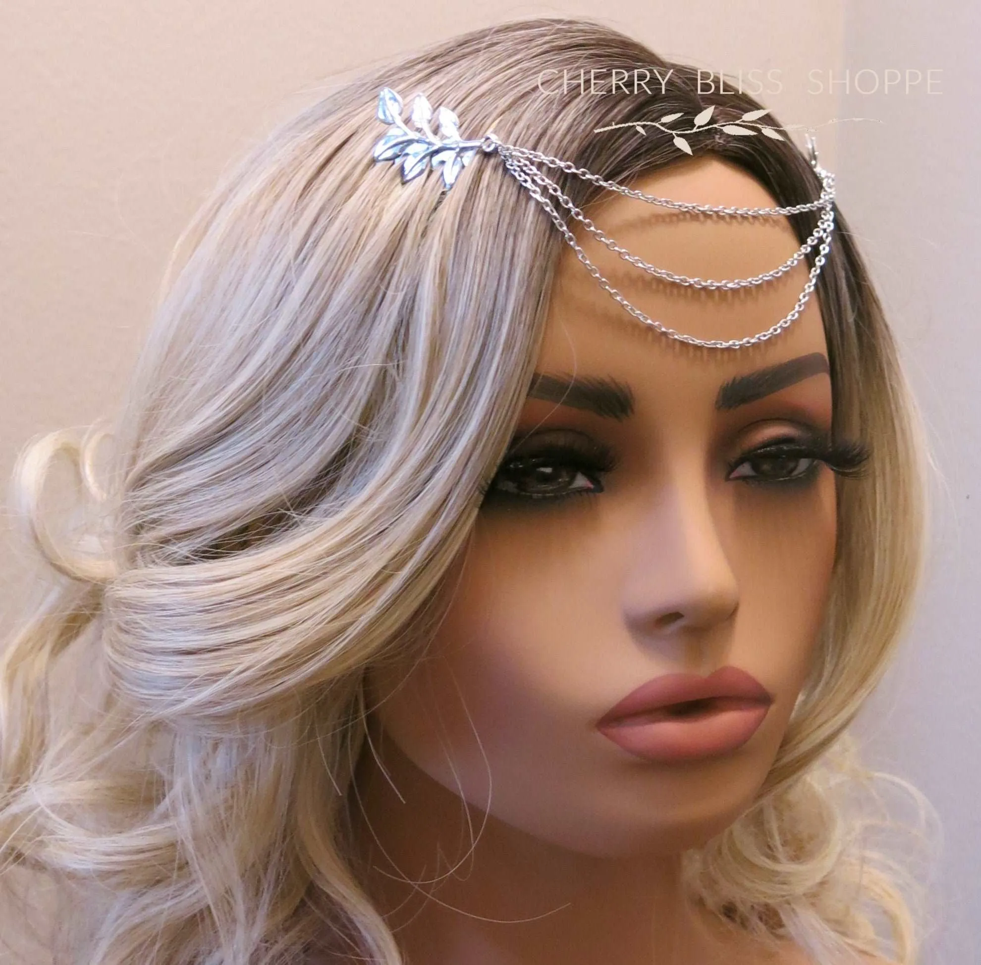 Triple Chained Hair Comb, Gold Leaf Hair Comb Hairpiece, Dancer Chained Hair Vine , Exotic Princess Hair Chain Headpiece