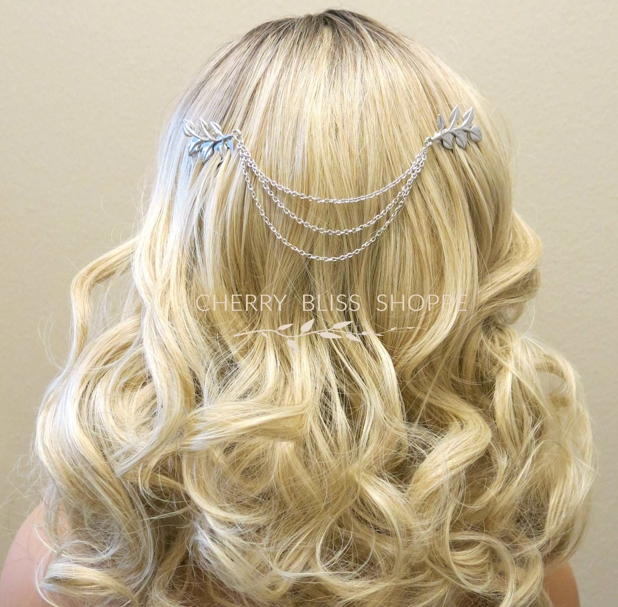 Triple Chained Hair Comb, Gold Leaf Hair Comb Hairpiece, Dancer Chained Hair Vine , Exotic Princess Hair Chain Headpiece