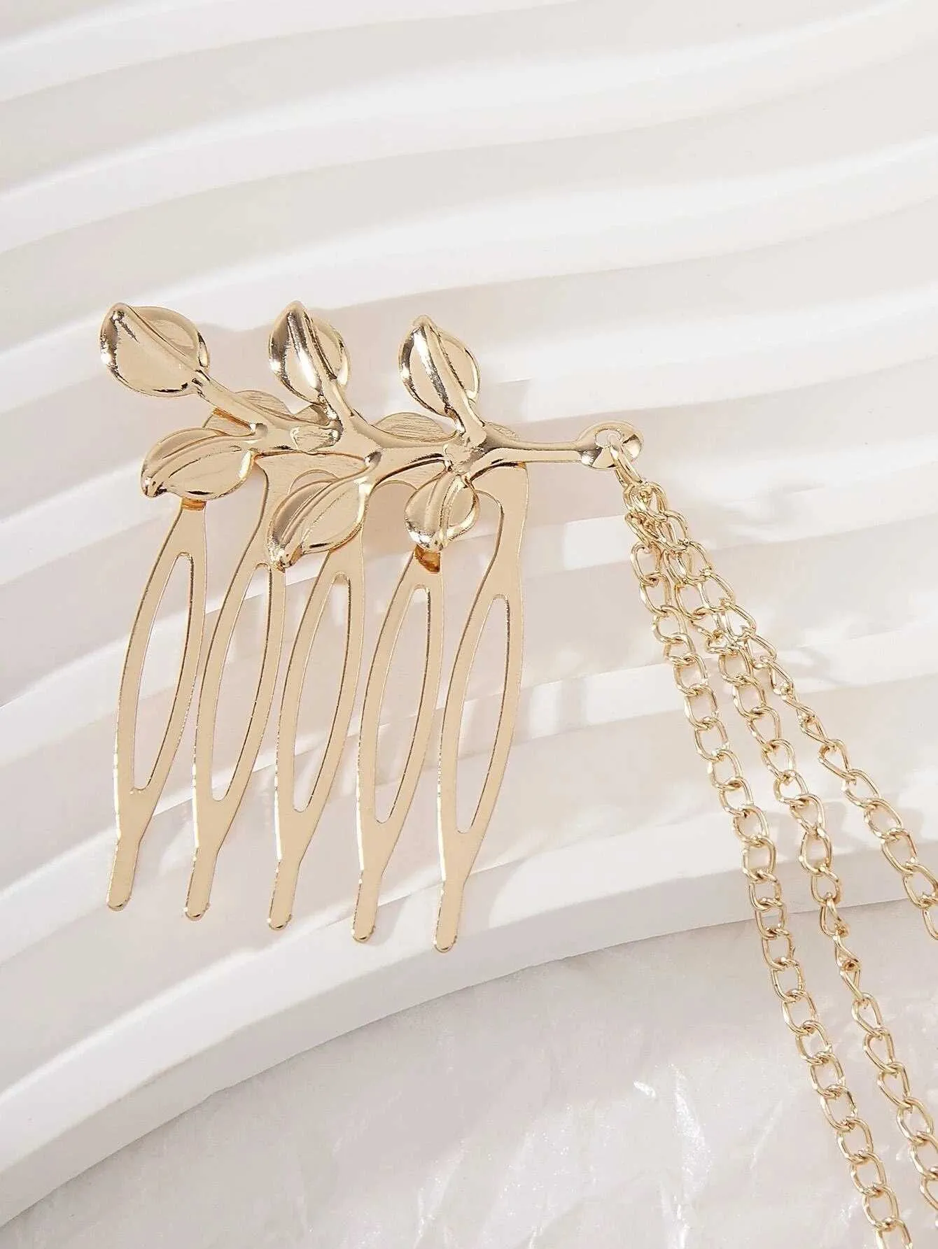 Triple Chained Hair Comb, Gold Leaf Hair Comb Hairpiece, Dancer Chained Hair Vine , Exotic Princess Hair Chain Headpiece
